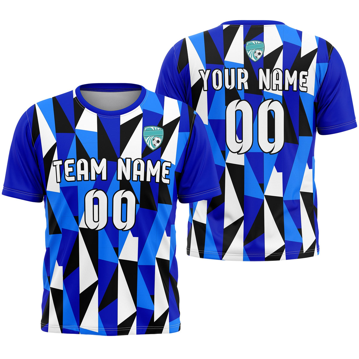 Custom Crystal R-Full Pattern Soccer Aqua Sport Tops Jersey