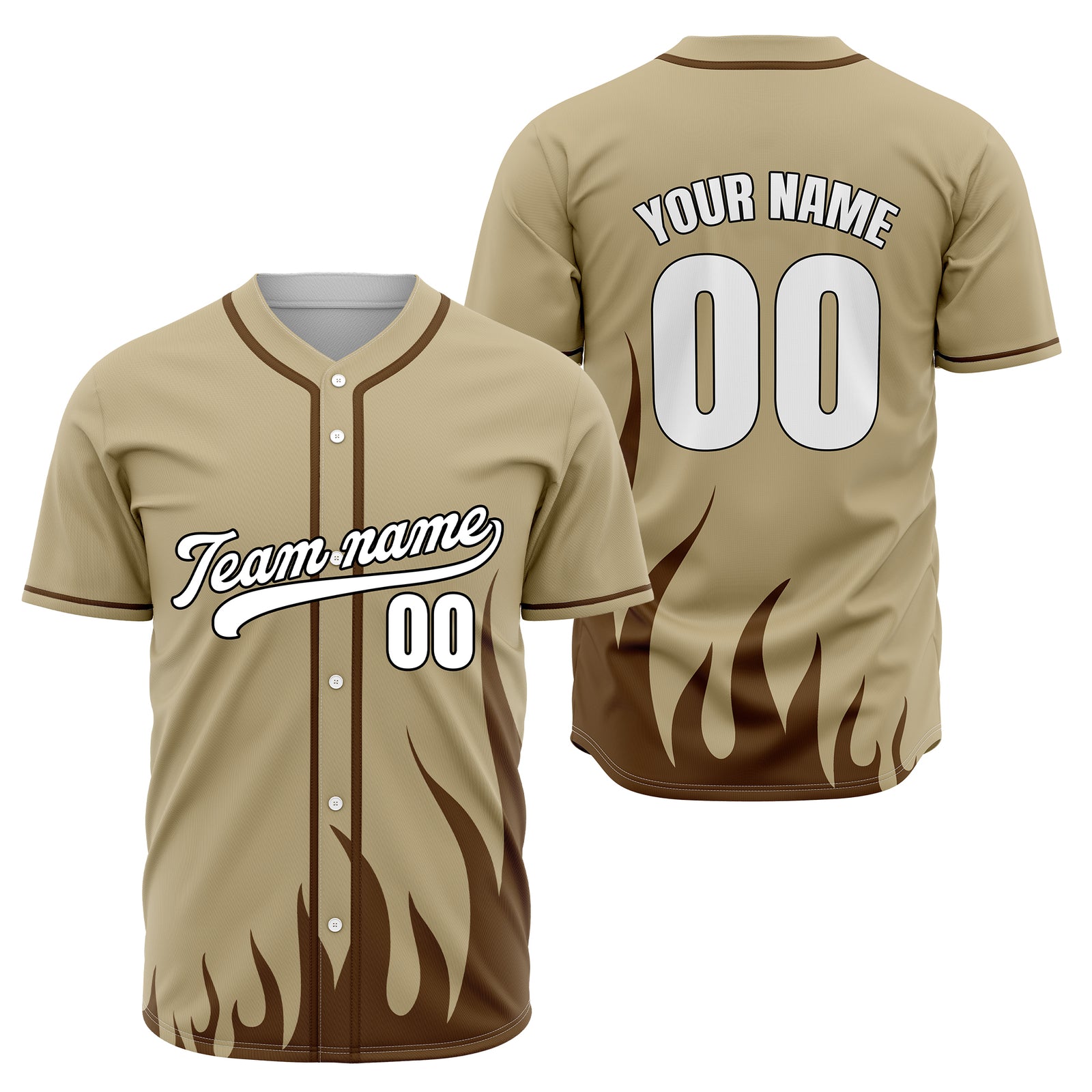 Custom Fire Pulse Khaki Baseball Sports Jersey Personalized Uniform with Name & Number