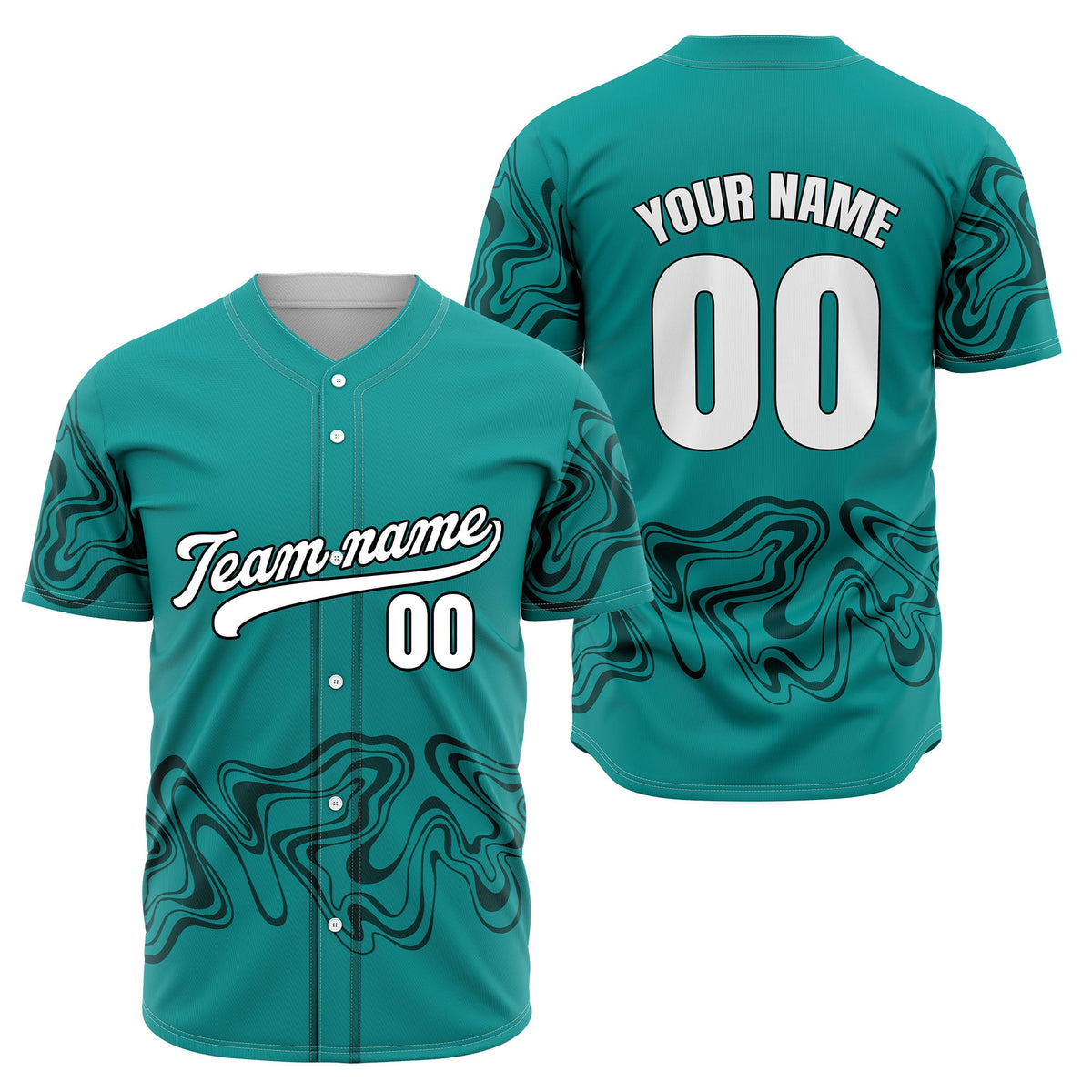Custom Teal Baseball Wave Sports Jersey Personalized Uniform with Name &amp; Number