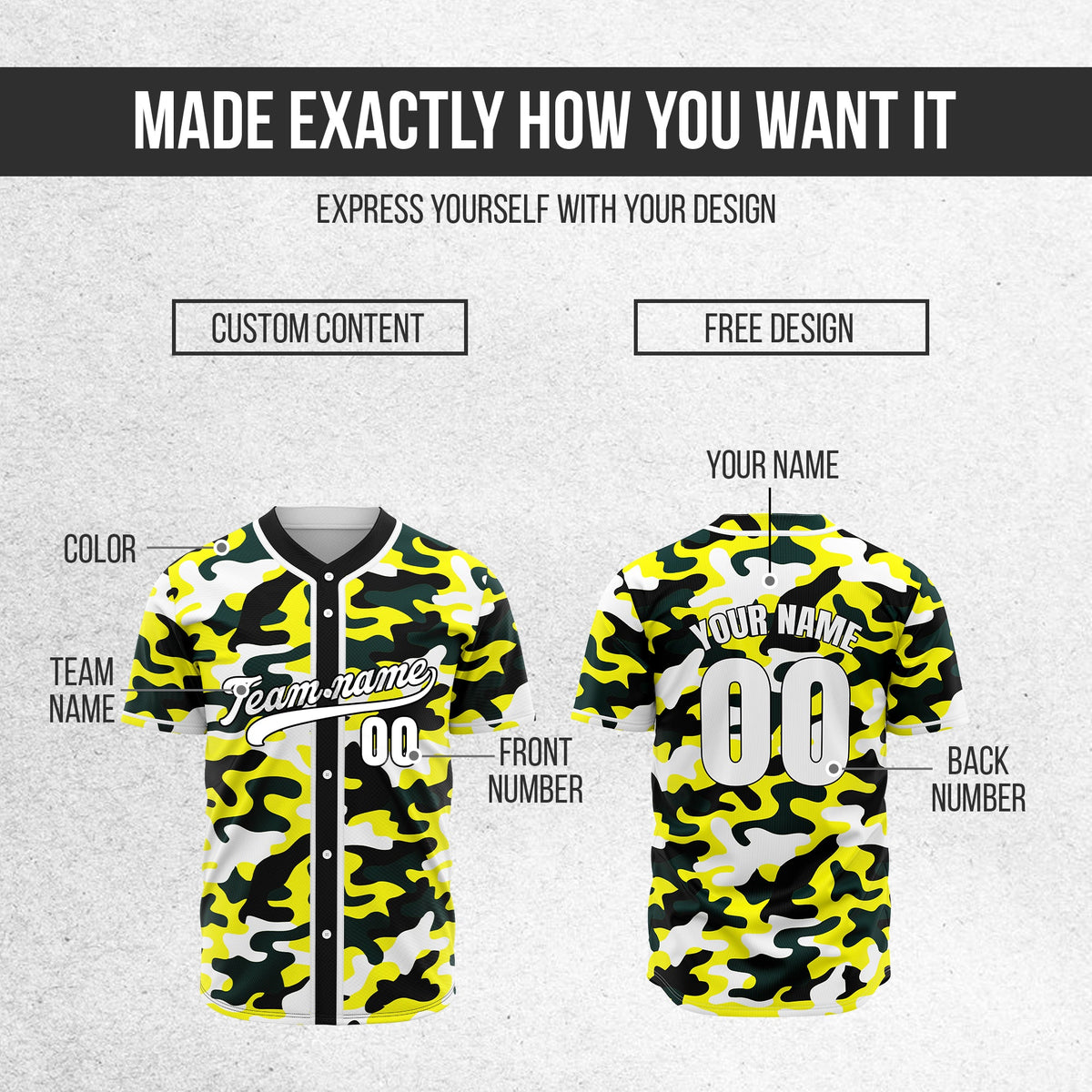 Custom Shadow Command Yellow Baseball Sports Jersey Personalized Uniform with Name & Number