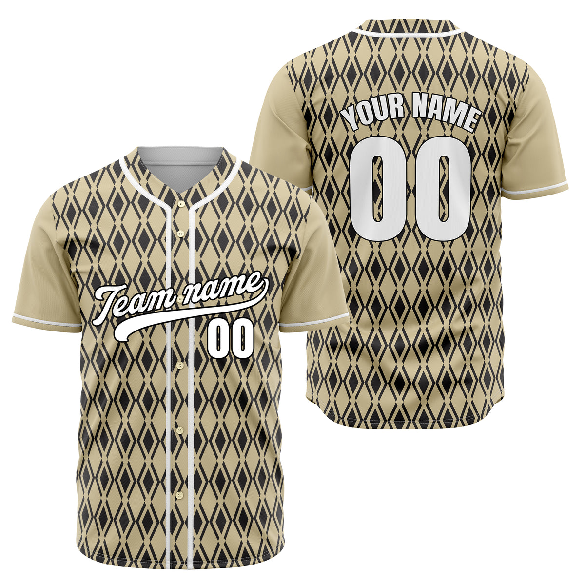 Custom Rhombic Edge Khaki Baseball Sports Jersey Personalized Uniform with Name &amp; Number