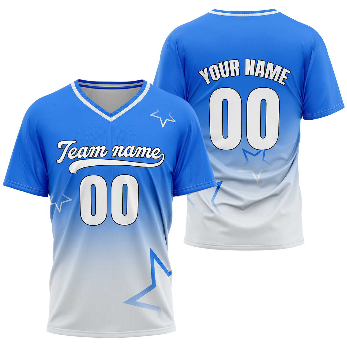 Custom Star Gradient Baseball Blue Sports Jersey Personalized Uniform with Name &amp; Number