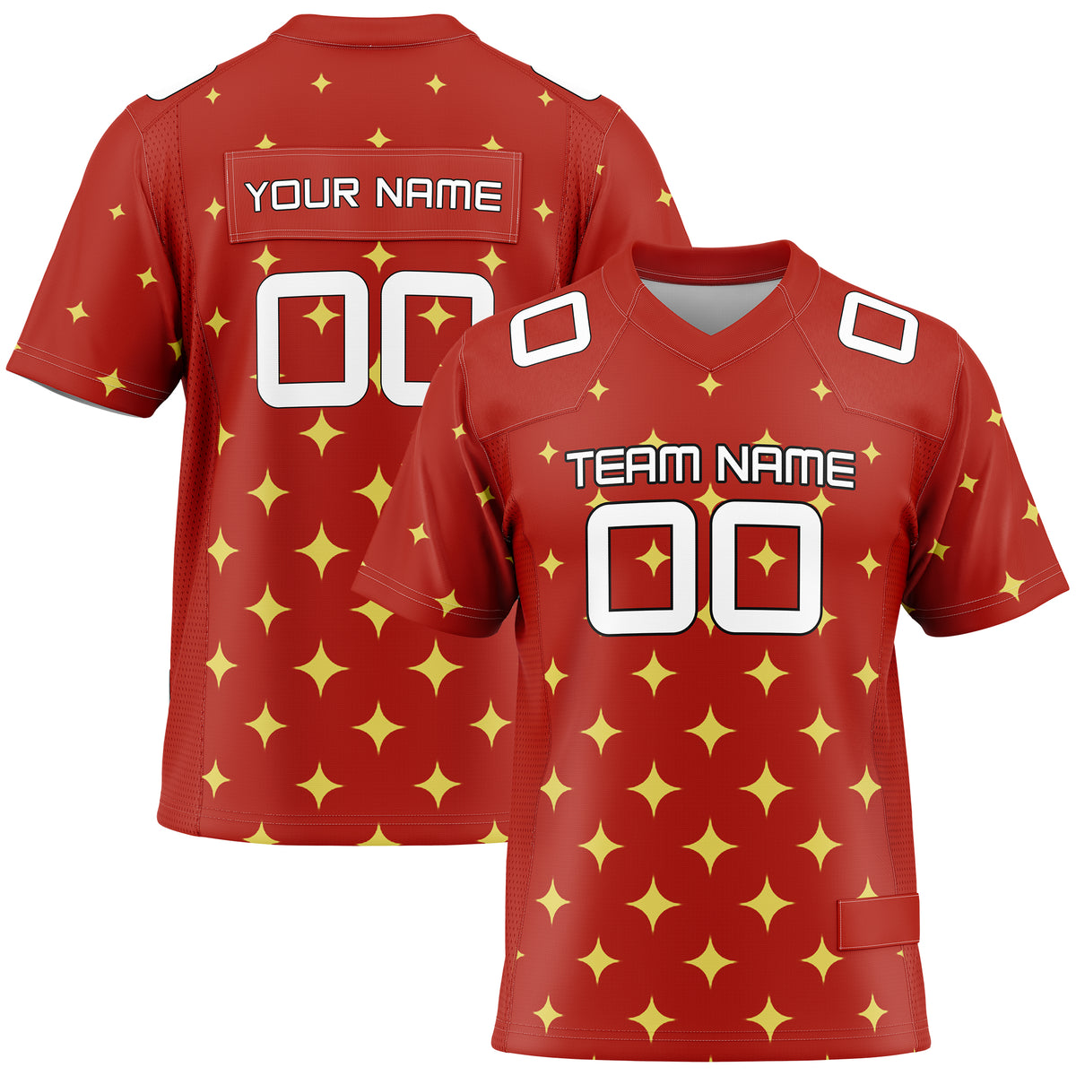 Custom Elite Star Pattern Red Mesh Authentic Football Jersey