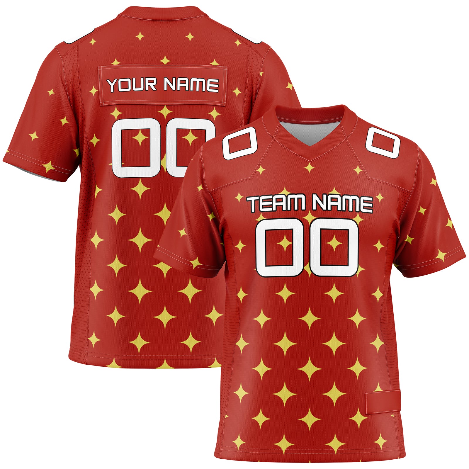 Custom Elite Star Pattern Red Mesh Authentic Football Jersey