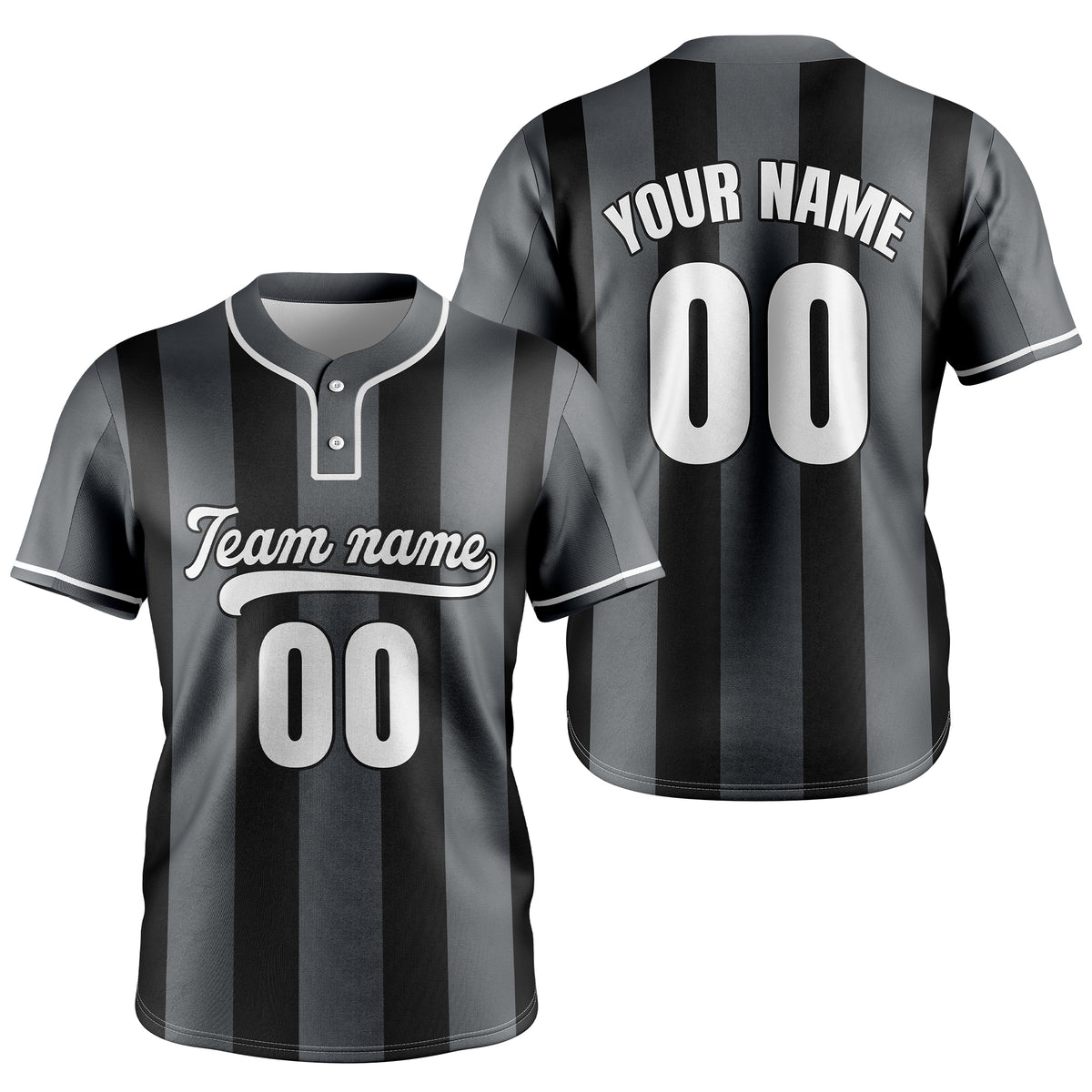 Custom Dual Stripe Dark Grey Baseball Sports Jersey Personalized Uniform with Name &amp; Number