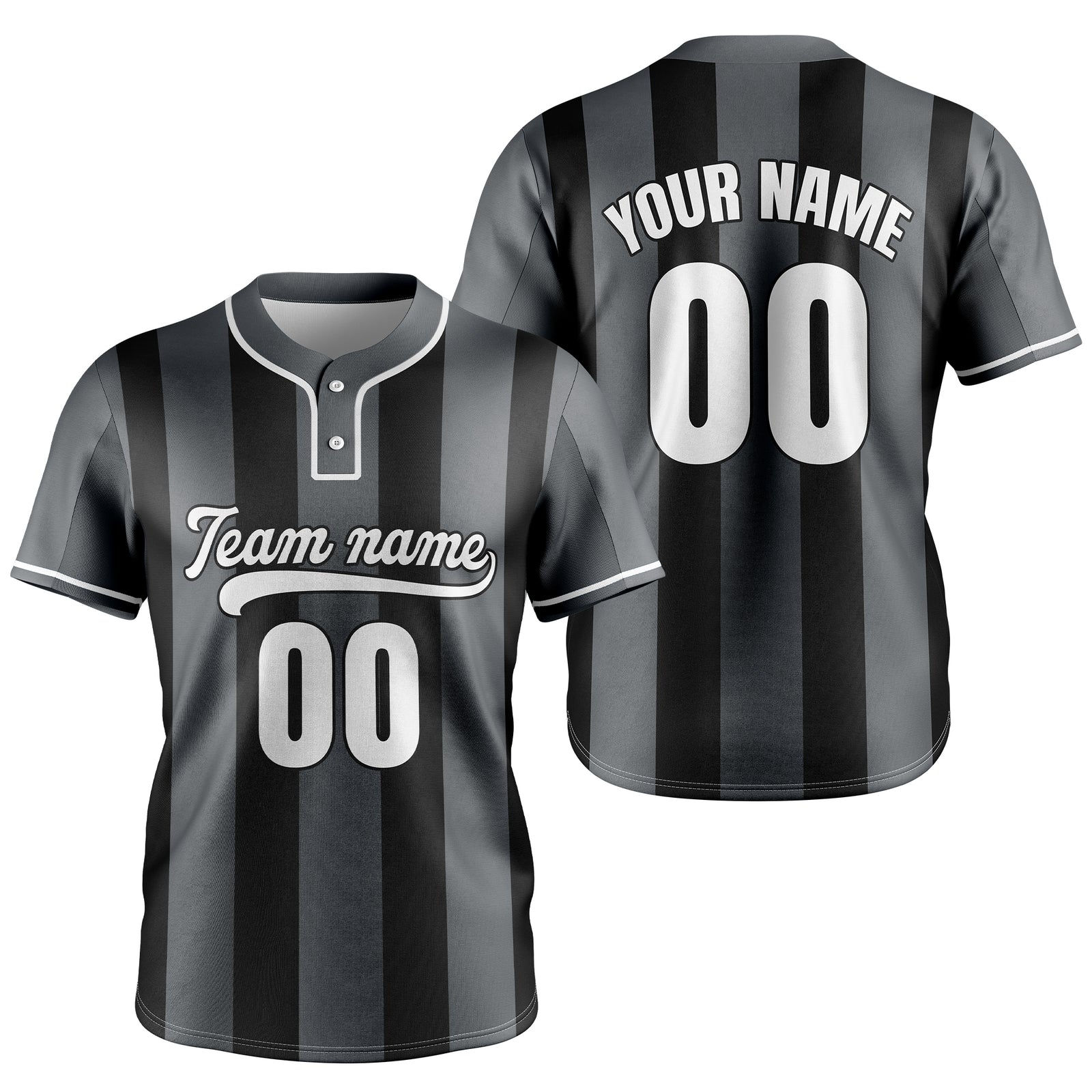 Custom Dual Stripe Dark Grey Baseball Sports Jersey Personalized Uniform with Name & Number