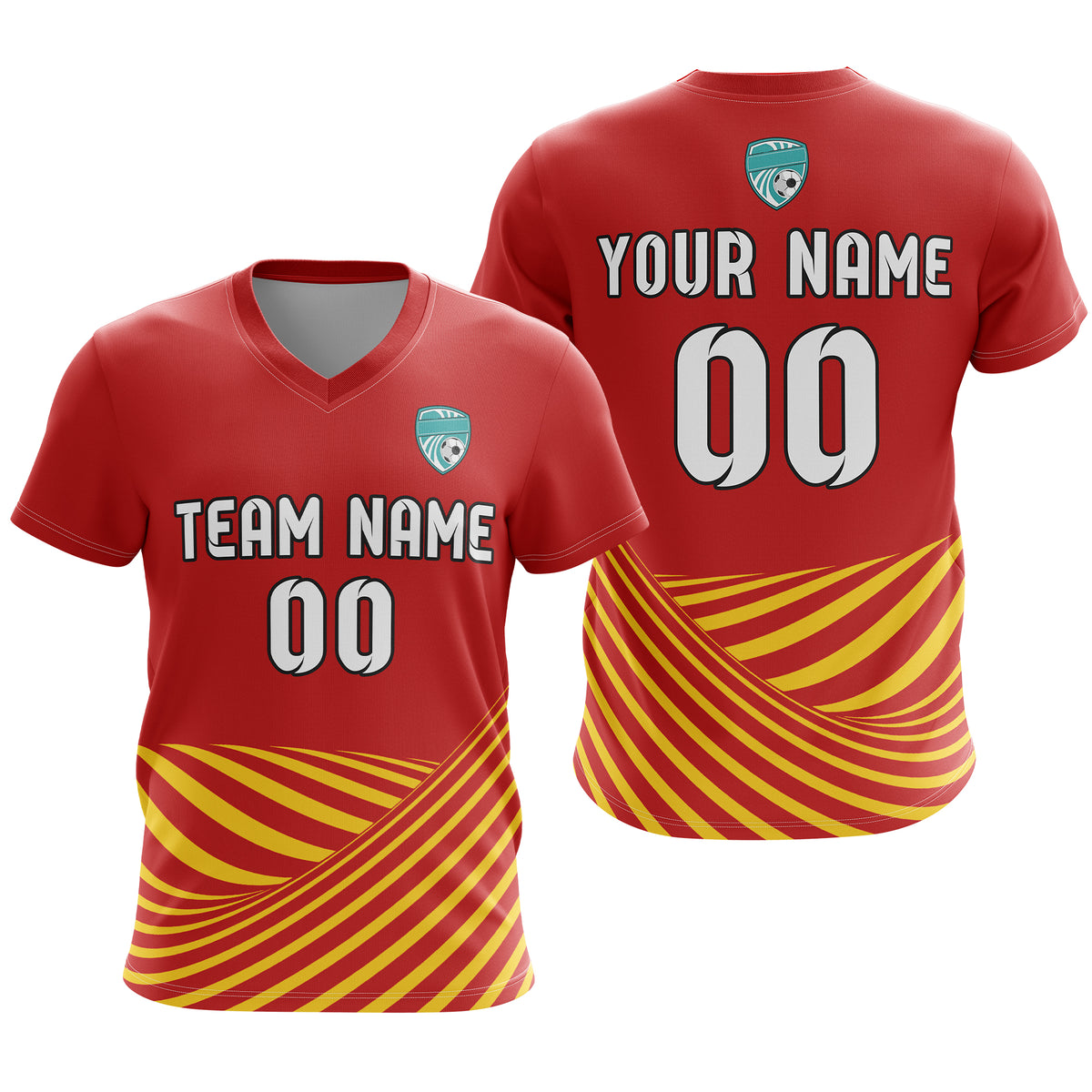 Custom WaveLine Stripe V-Neck Pattern Aqua Soccer sport Tops Jersey