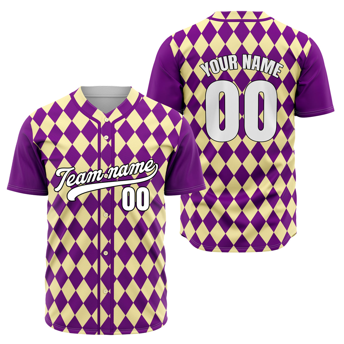 Custom Rhombus Baseball Purple Sports Jersey Personalized Uniform with Name &amp; Number