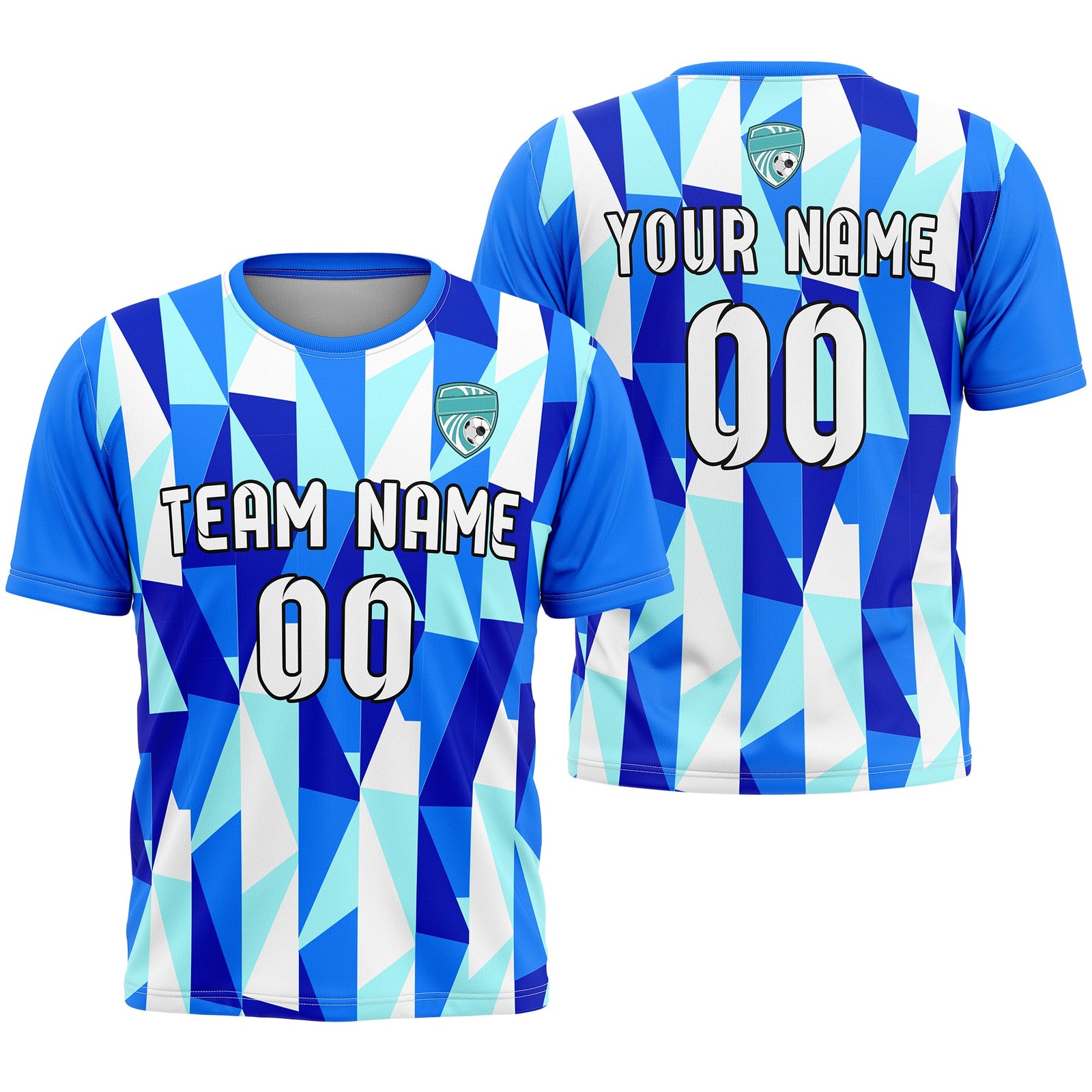 Custom Crystal R-Full Pattern Soccer Aqua Sport Tops Jersey