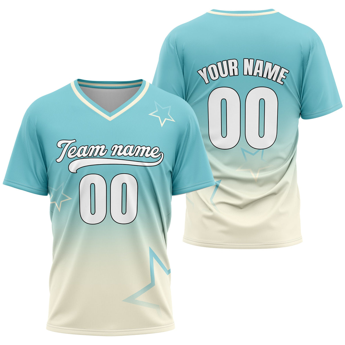 Custom Star Gradient Baseball Aqua Sports Jersey Personalized Uniform with Name & Number