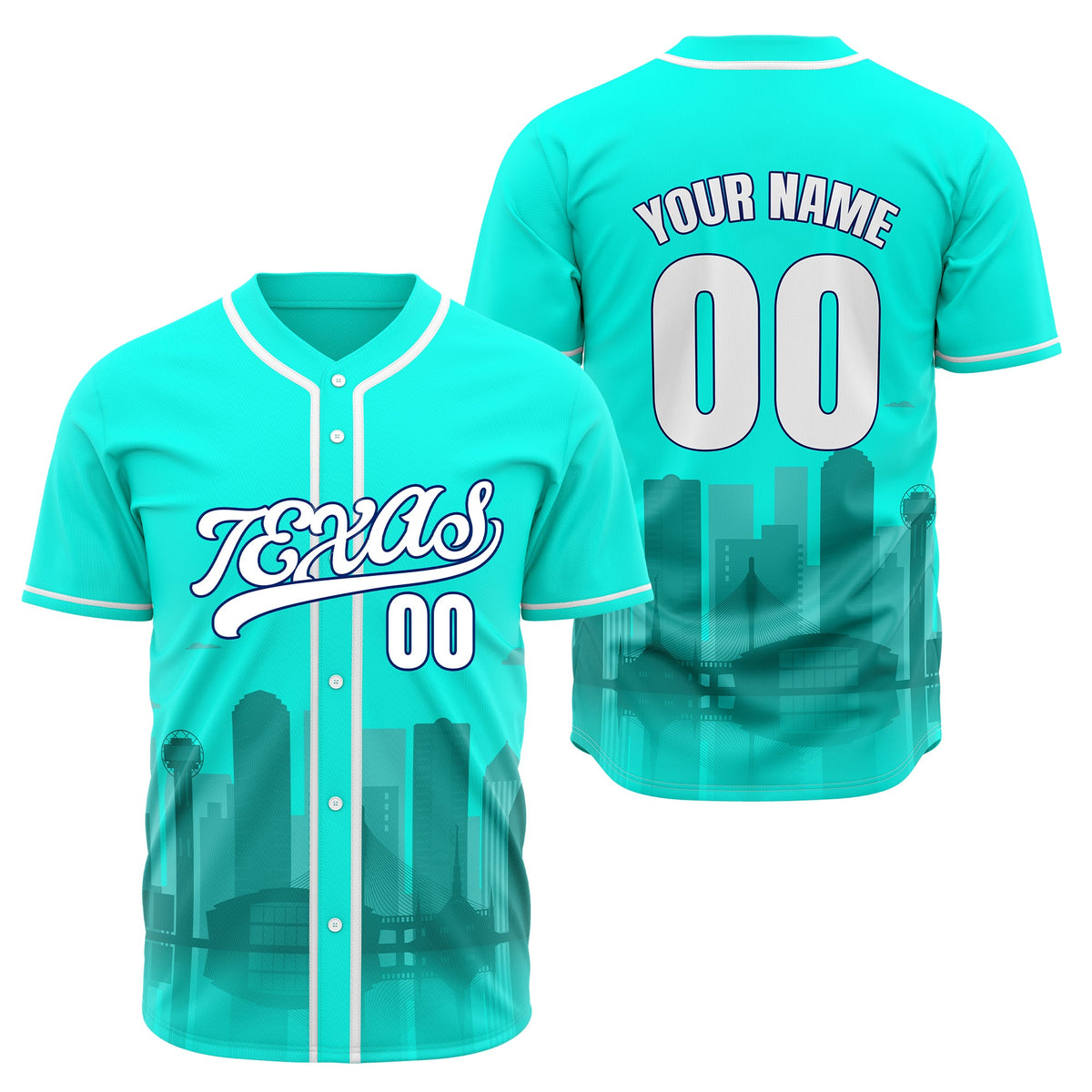 Custom City Lights Aqua Baseball Sports Jersey Personalized Uniform with Name &amp; Number