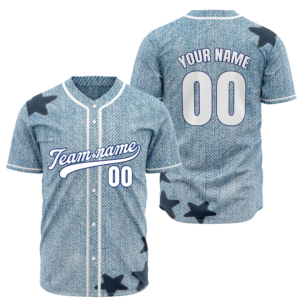 Custom Star Denim Baseball Sports Jersey Personalized Uniform with Name &amp; Number