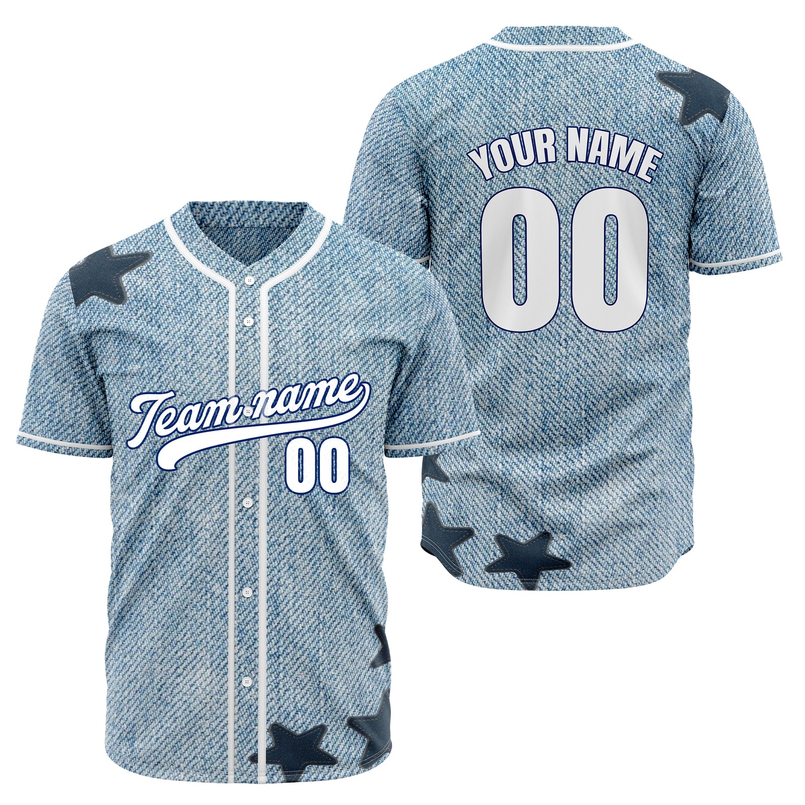 Custom Star Denim Baseball Sports Jersey Personalized Uniform with Name & Number