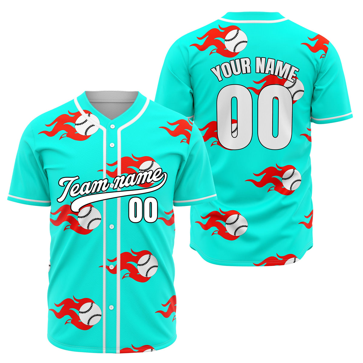 Custom Fireballers Aqua Baseball Sports Jersey Personalized Uniform with Name & Number