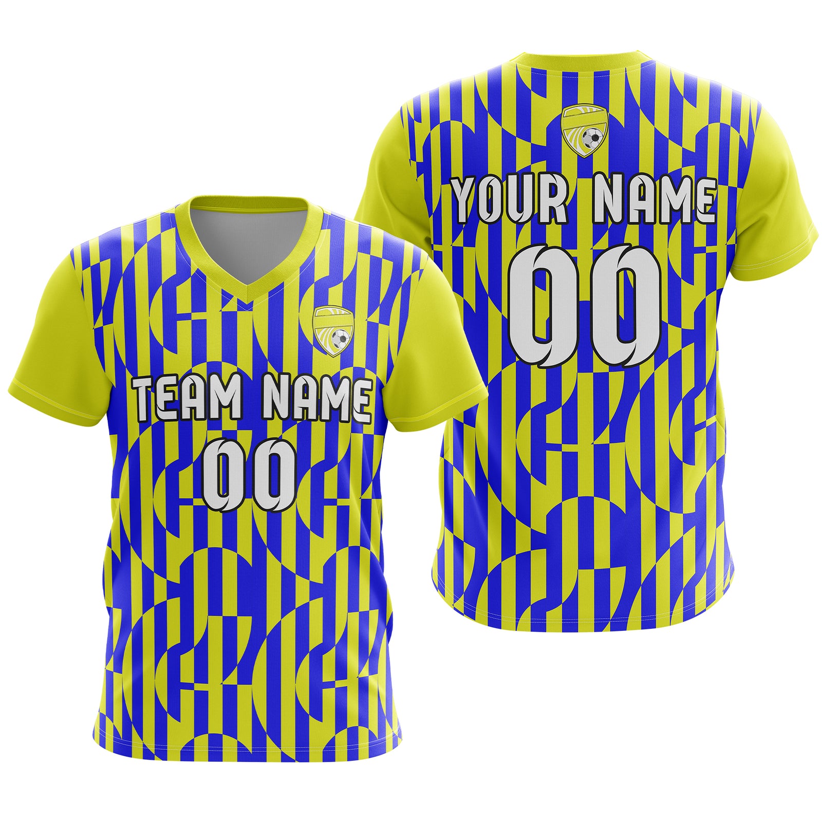 Custom Pulse Grid V-Full Pattern Yellow Soccer sport Tops Jersey