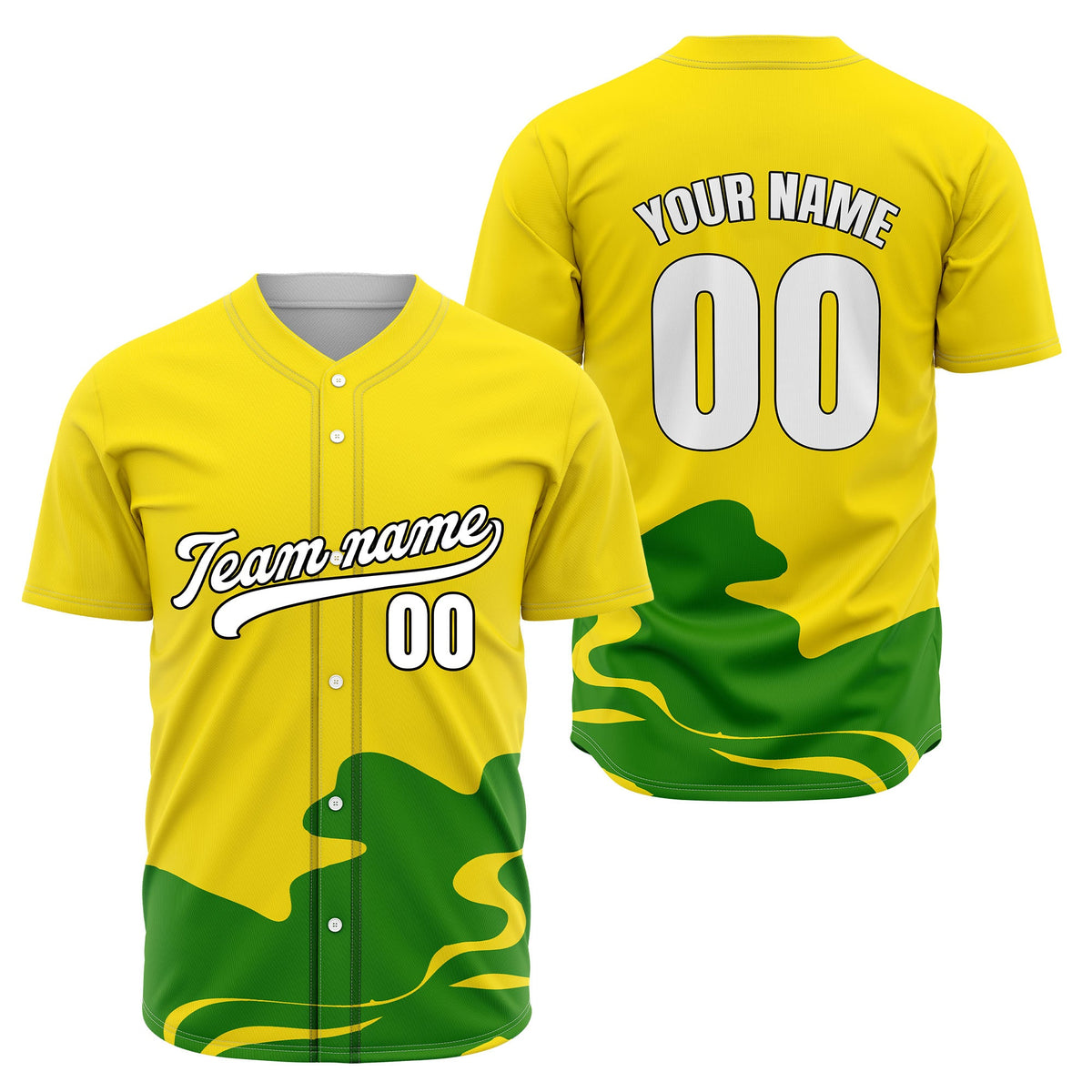 Custom Yellow Baseball Wave Sports Jersey Personalized Uniform with Name &amp; Number