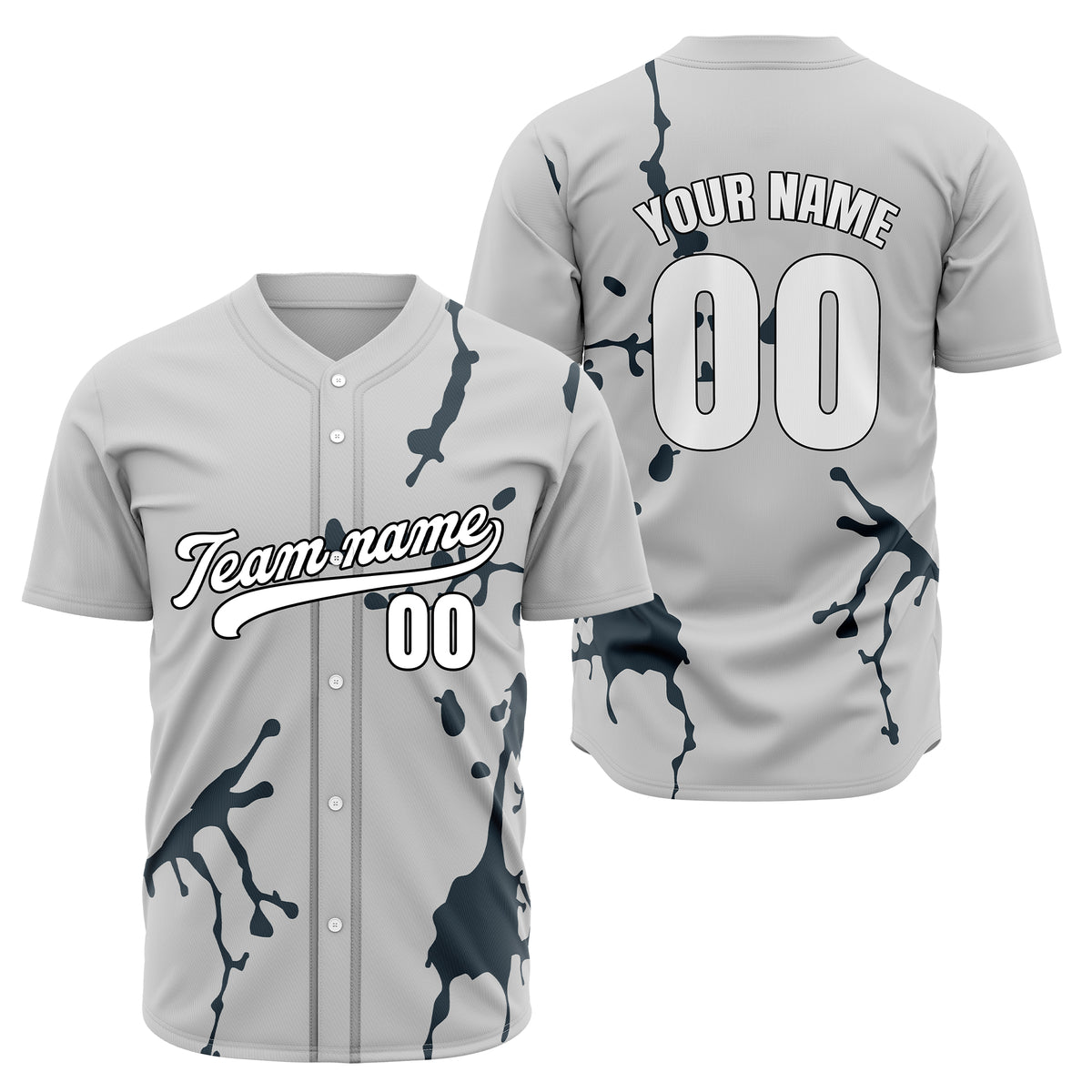 Custom Ink Paint Pop Grey Baseball Sports Jersey Personalized Uniform with Name &amp; Number