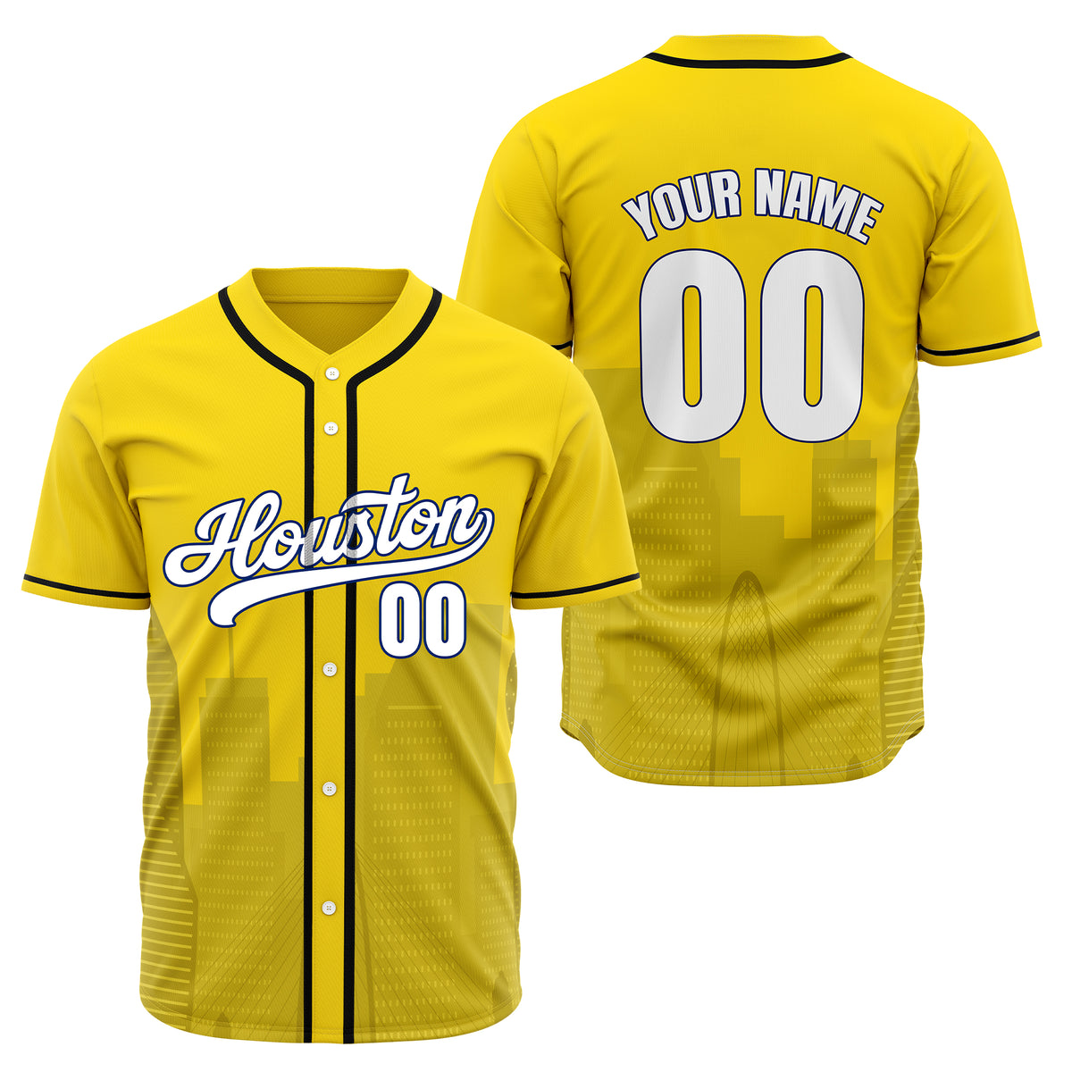 Custom City Pulse Yellow Baseball Sports Jersey Personalized Uniform with Name &amp; Number