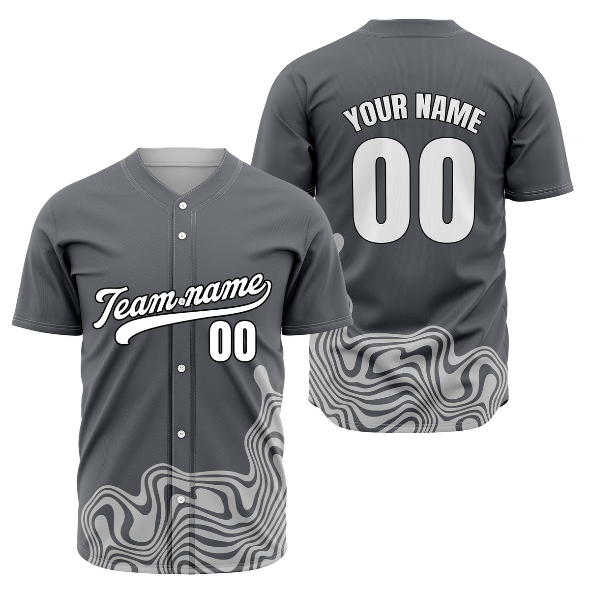Custom Wave Dark Grey Baseball Sport Jersey Personalized Uniform with Name &amp; Number