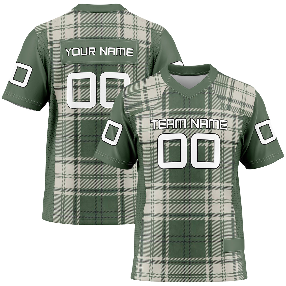 Custom Elite Green Plaid Pattern Mesh Authentic Football Jersey