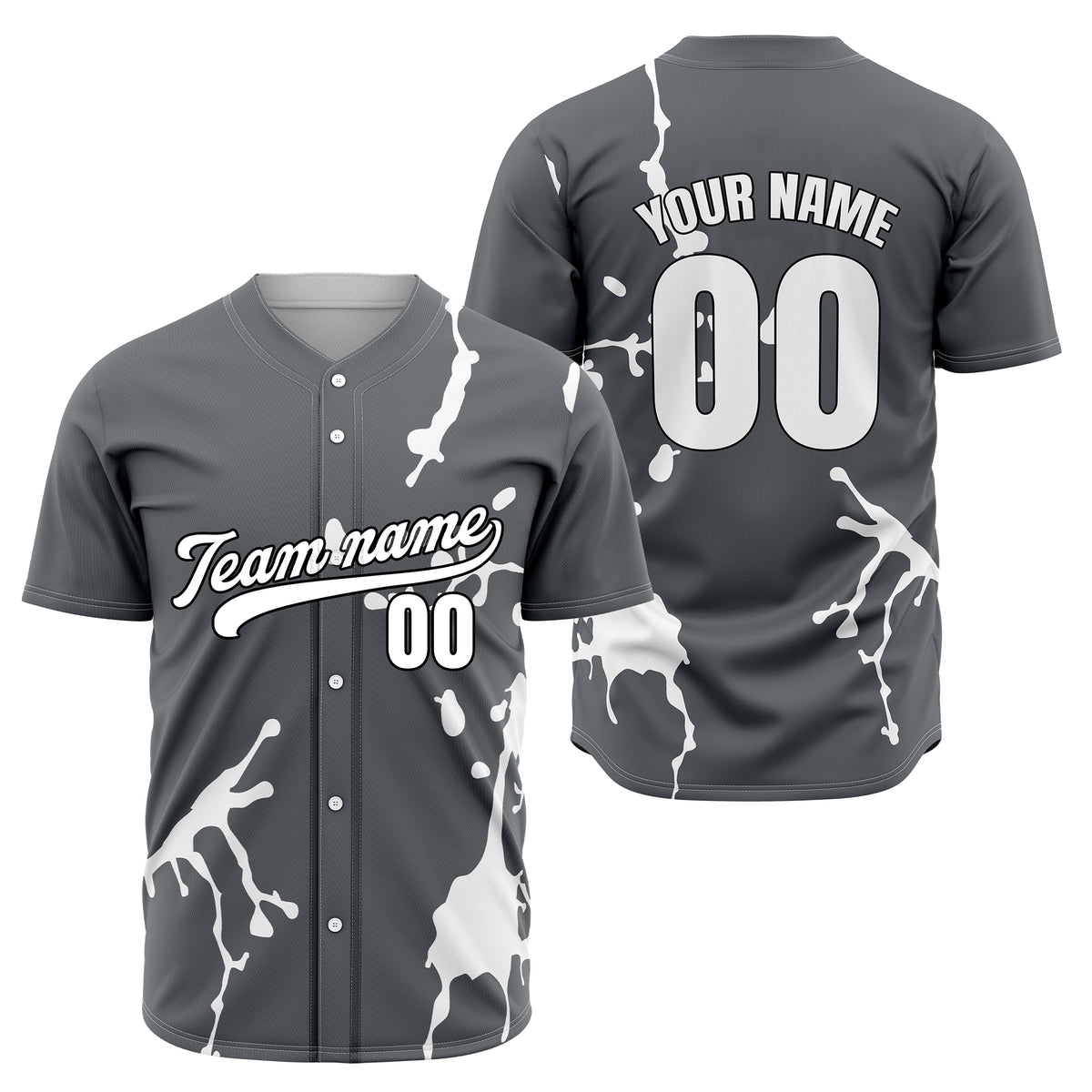 Custom Ink Paint Pop Grey Baseball Sports Jersey Personalized Uniform with Name & Number