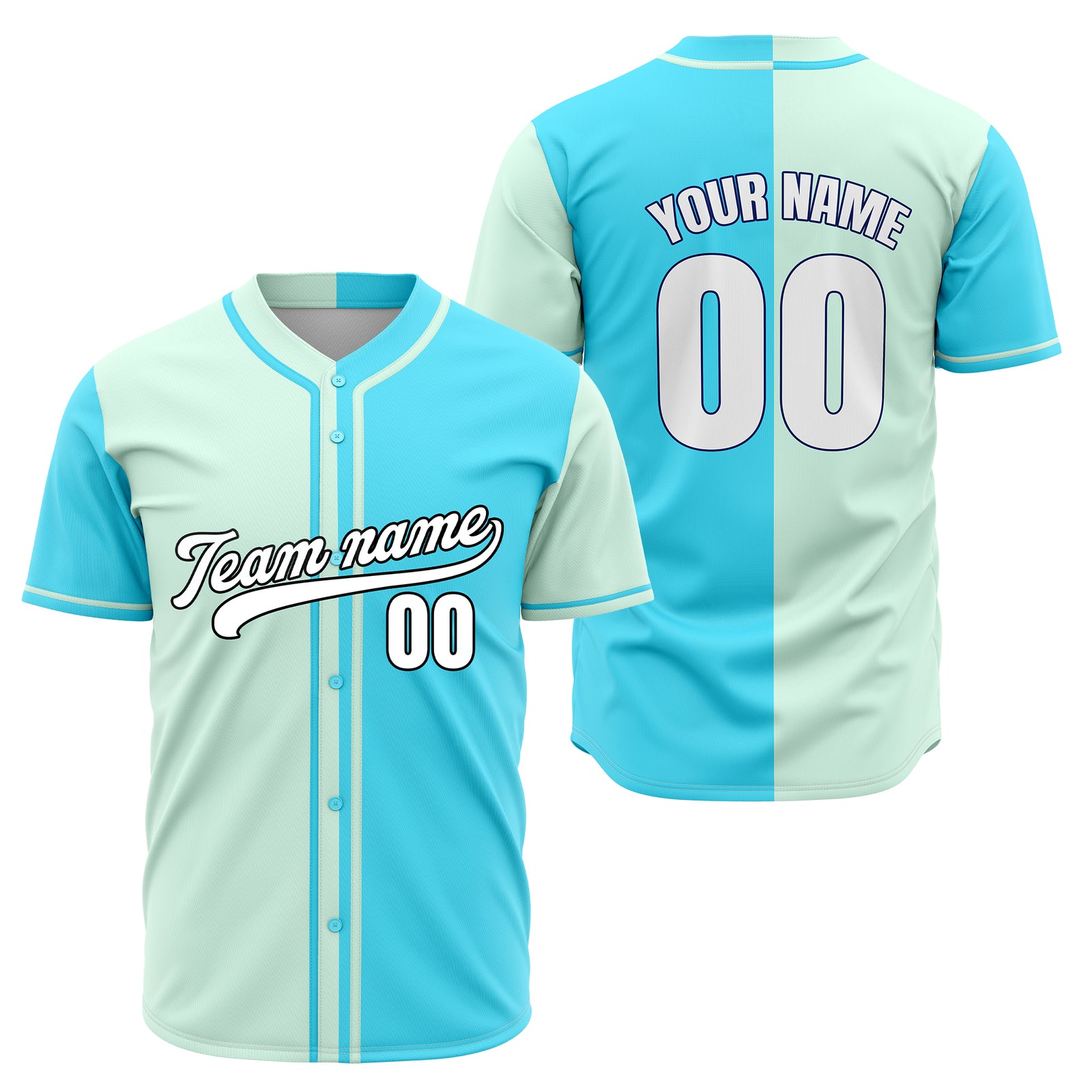 Custom Split Baseball Aqua Sports Jersey Personalized Uniform with Name & Number