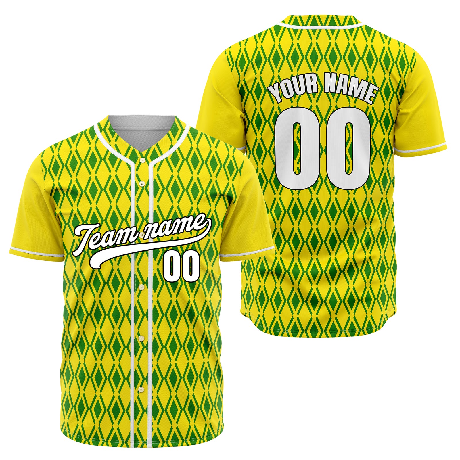 Custom Rhombic Edge Yellow Baseball Sports Jersey Personalized Uniform with Name & Number