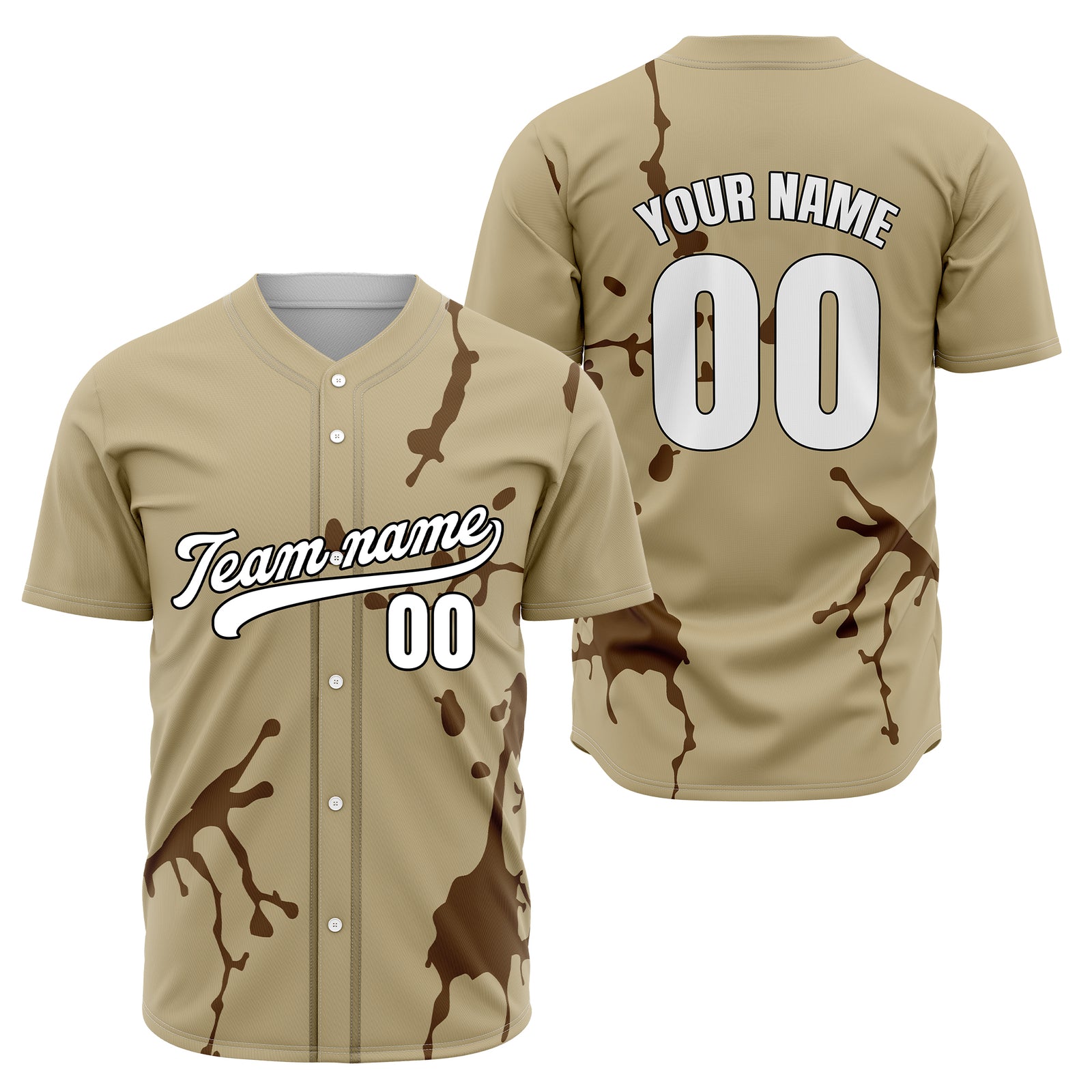 Custom Ink Paint Pop Khaki Baseball Sports Jersey Personalized Uniform with Name & Number