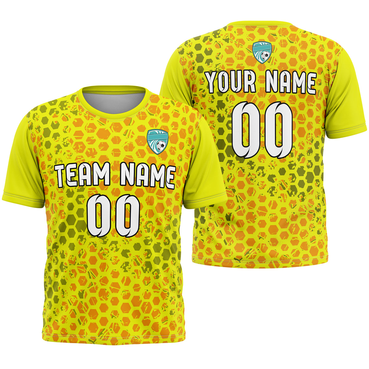 Custom Hex R-Full Pattern Soccer Yellow Sport Tops Jersey