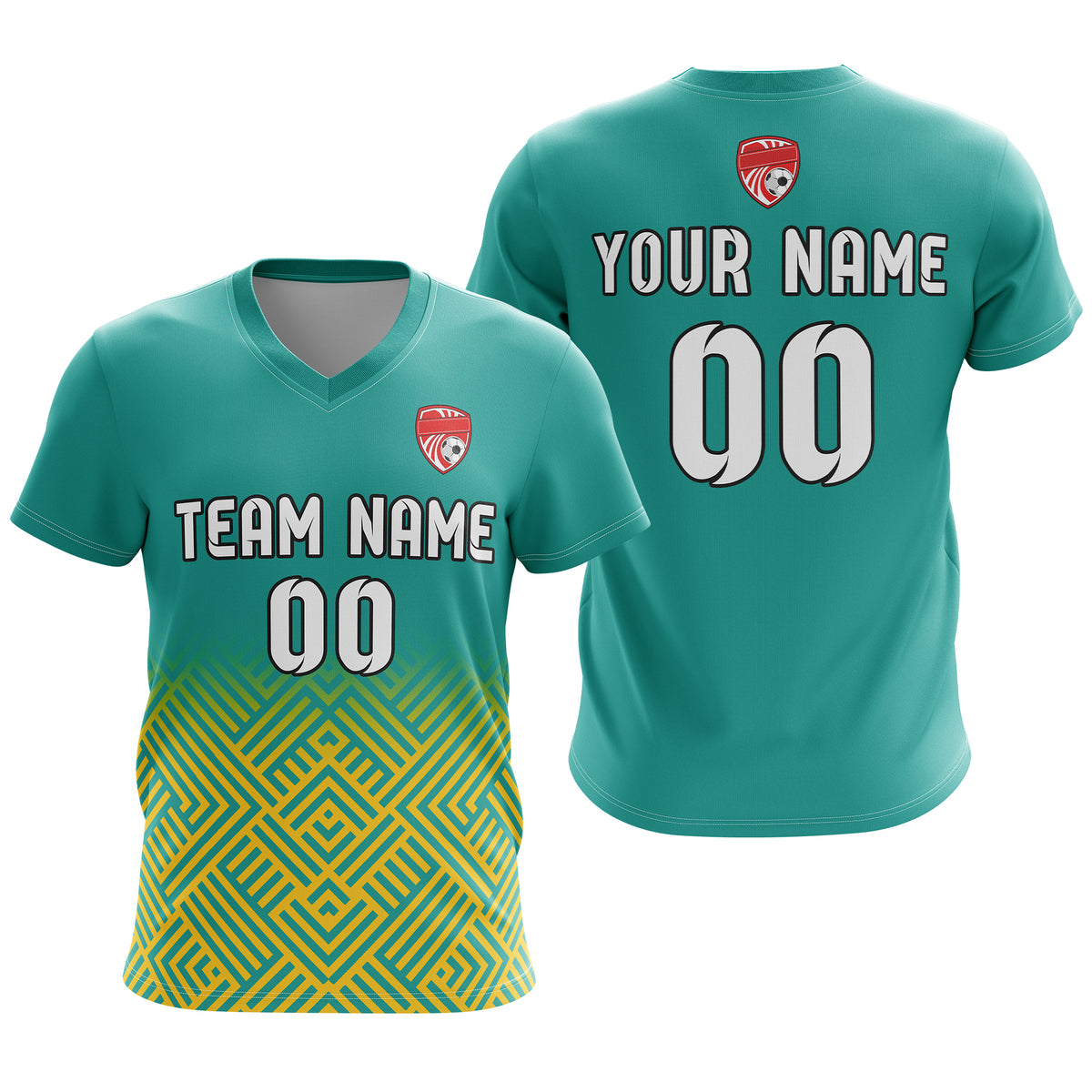 Custom Shadow Line V-Side Pattern Teal Soccer sport Tops Jersey