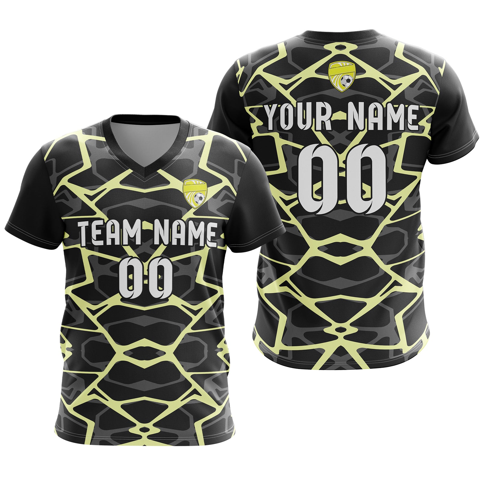 Custom Wild Pulse V-Full Pattern Black Soccer sport Tops Jersey