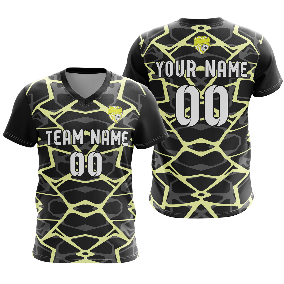Custom Wild Pulse V-Full Pattern Dark Grey Soccer sport Tops Jersey
