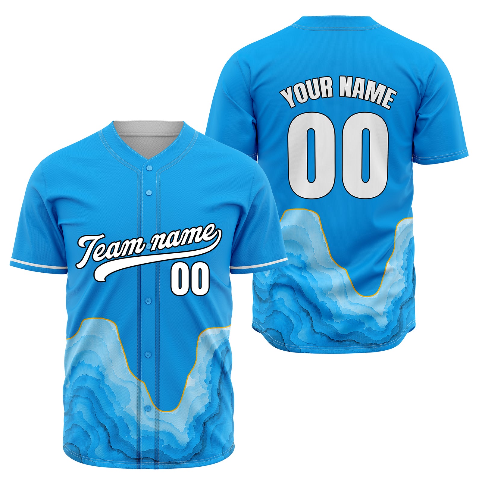 Custom Blue Wave Baseball Sports Jersey Personalized Uniform with Name & Number