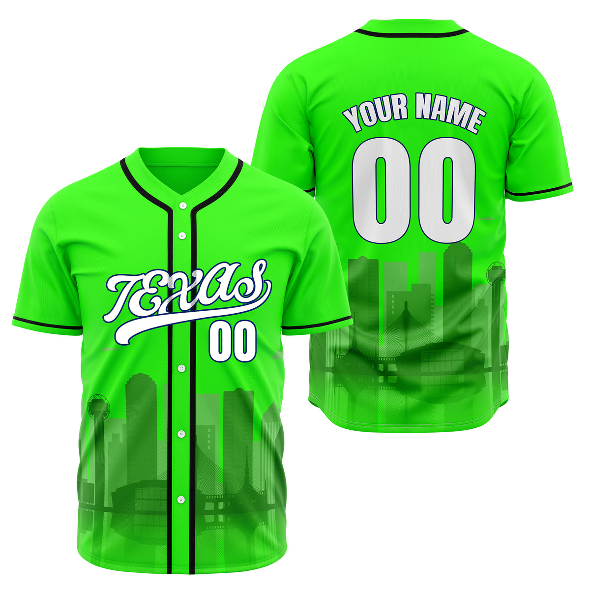 Custom City Lights Neon Green Baseball Sports Jersey Personalized Uniform with Name &amp; Number