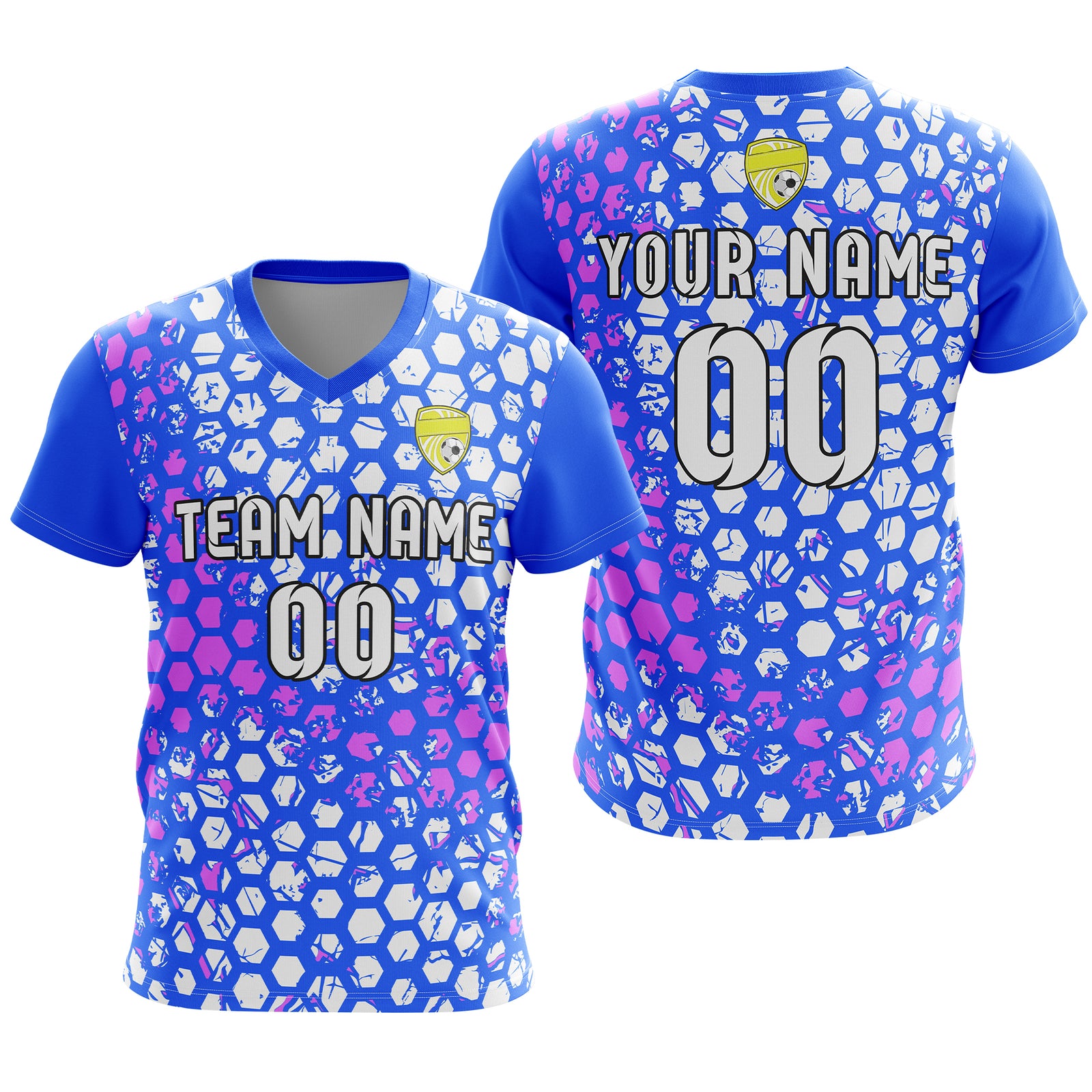 Custom Hex V-Full Pattern Blue Soccer sport Tops Jersey