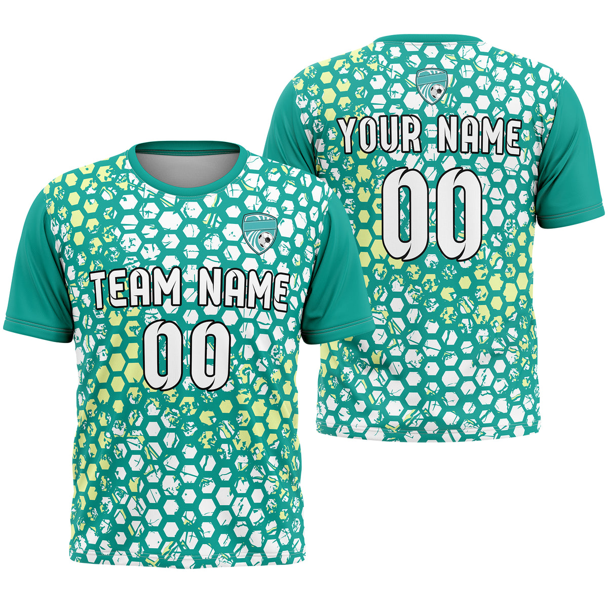 Custom Hex R-Full Pattern Soccer Teal Sport Tops Jersey