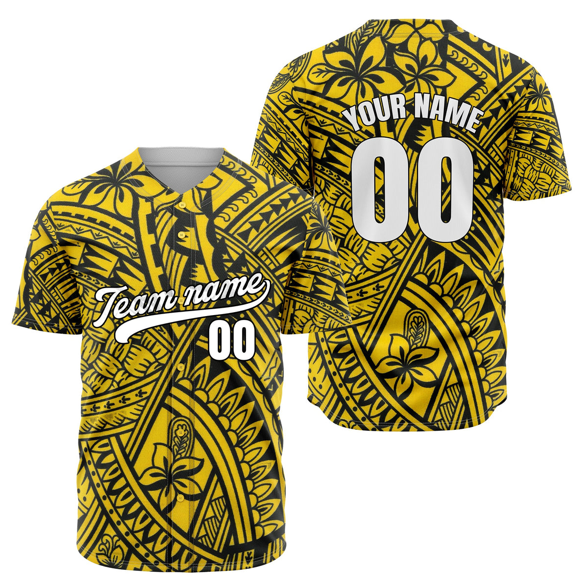 Custom Hawaiian Print Yellow Sports Jersey Personalized Uniform with Name &amp; Number