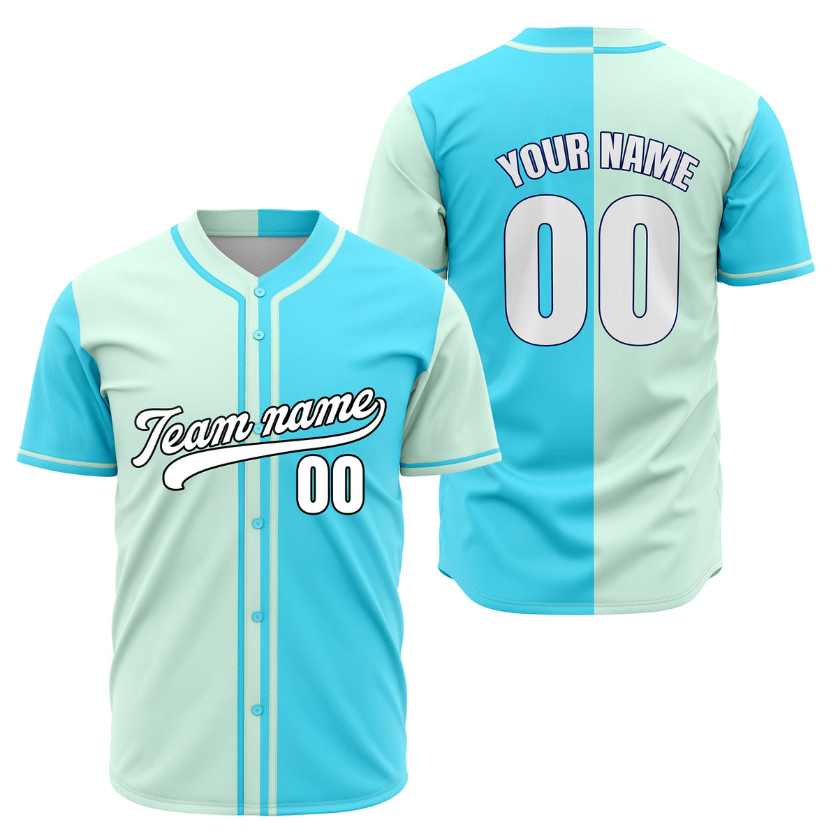 Custom Split Baseball Aqua Sports Jersey Personalized Uniform with Name &amp; Number