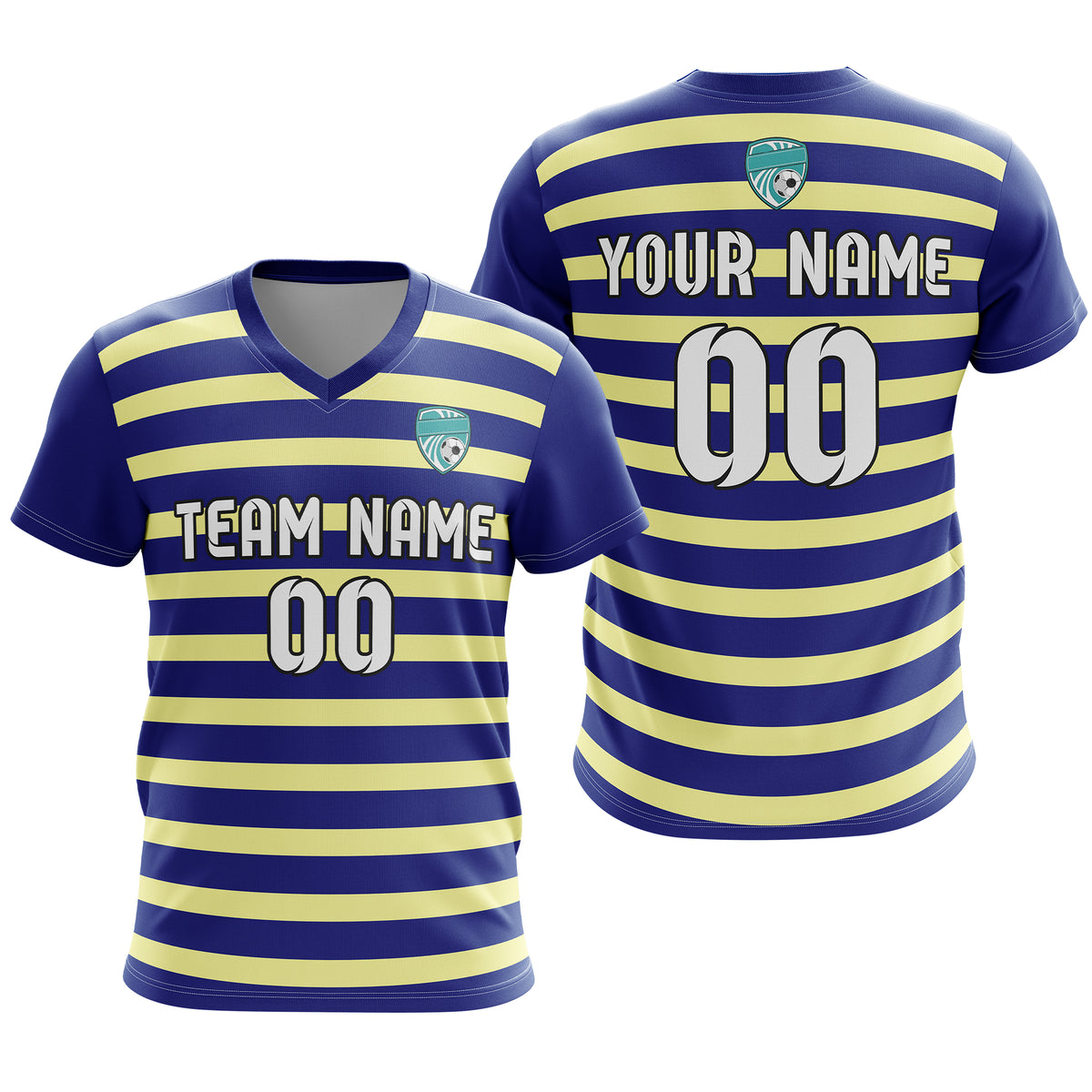 Custom Royal Stripe V-Neck Navy Soccer sport Tops Jersey