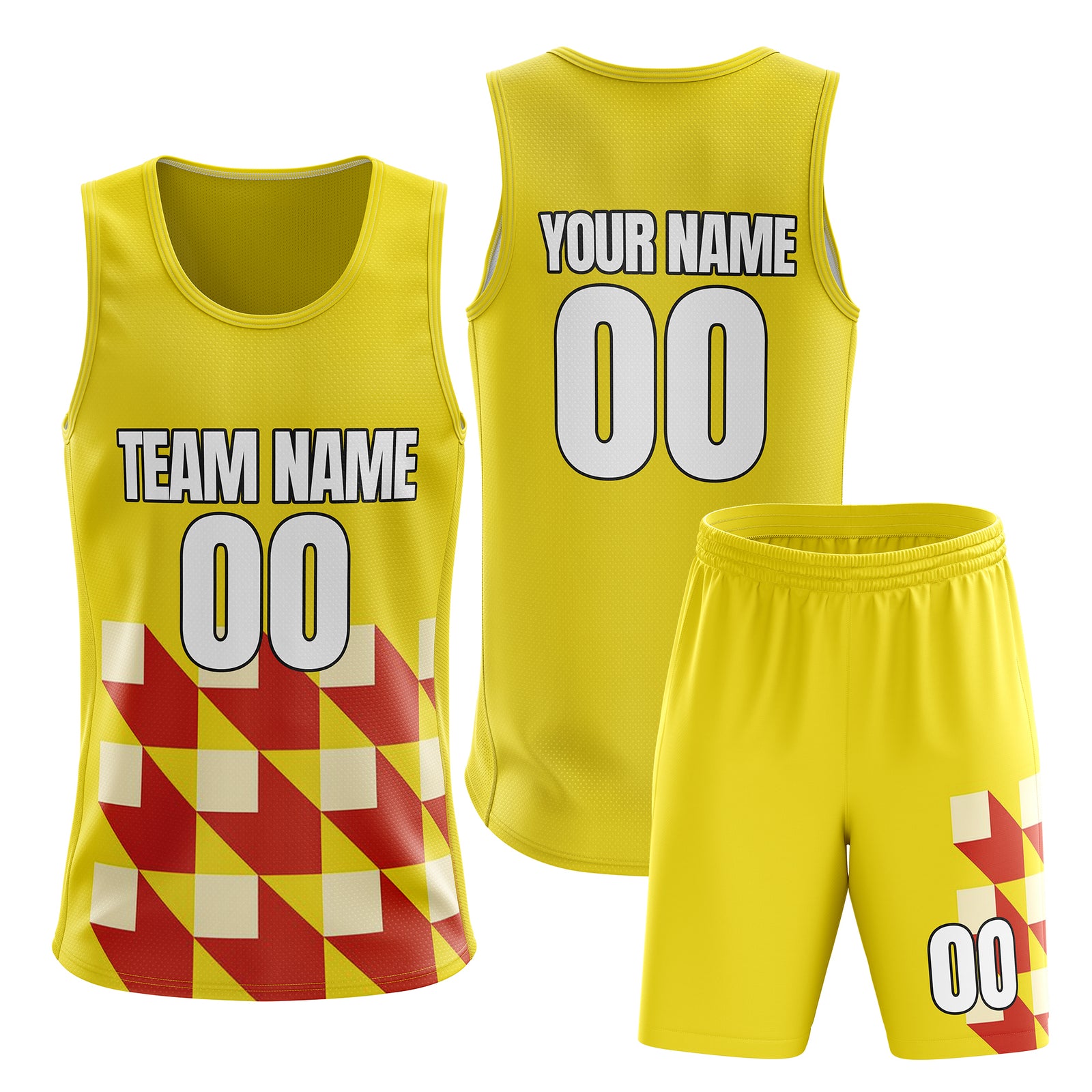 Custom Elite Yellow Color Block Basketball Sets