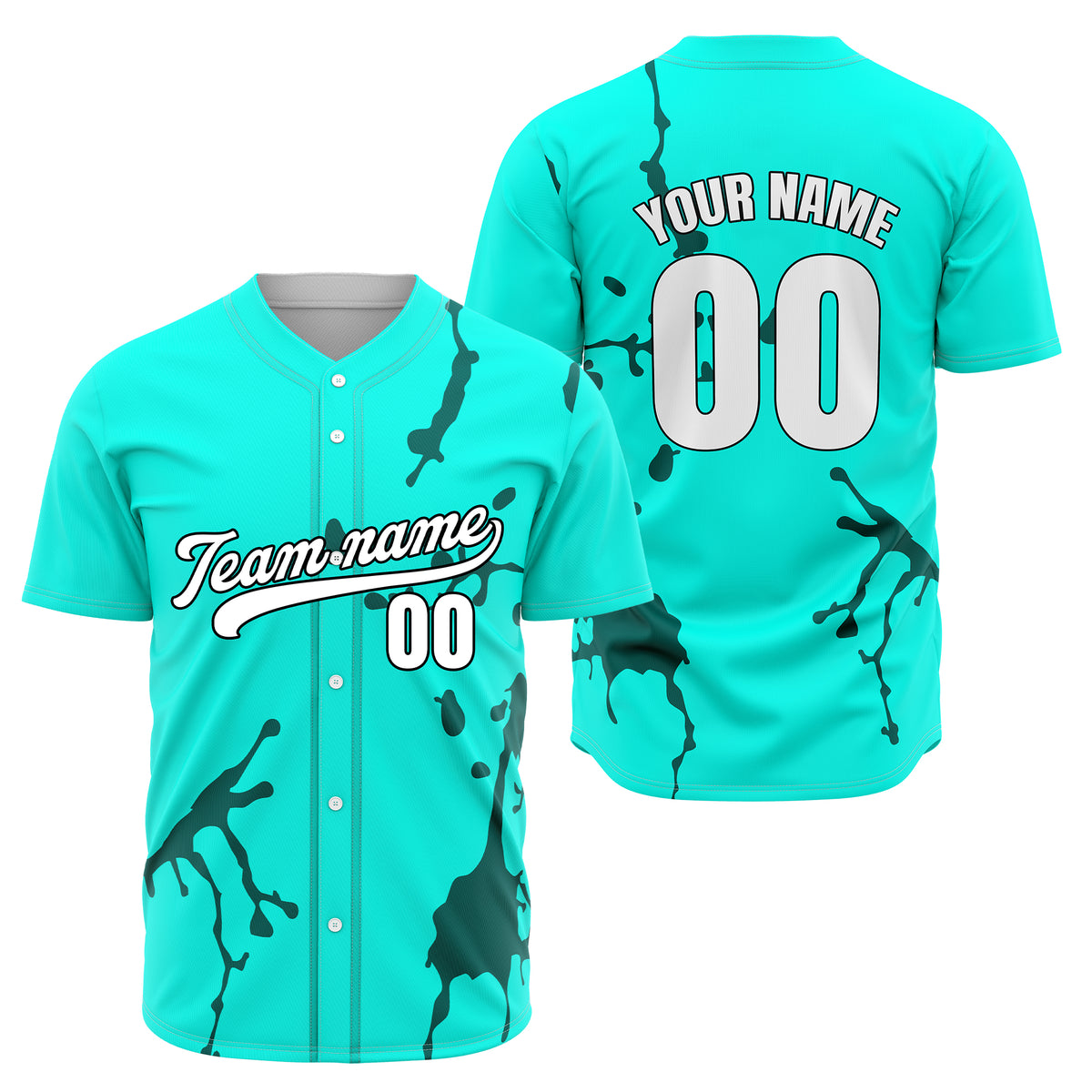 Custom Ink Paint Pop Aqua Baseball Sports Jersey Personalized Uniform with Name &amp; Number