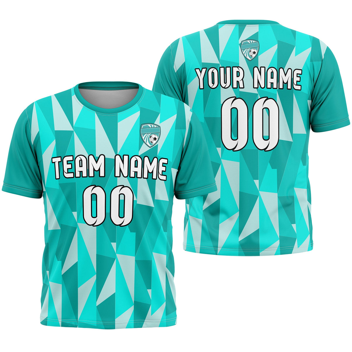 Custom Crystal R-Full Pattern Soccer Aqua Sport Tops Jersey