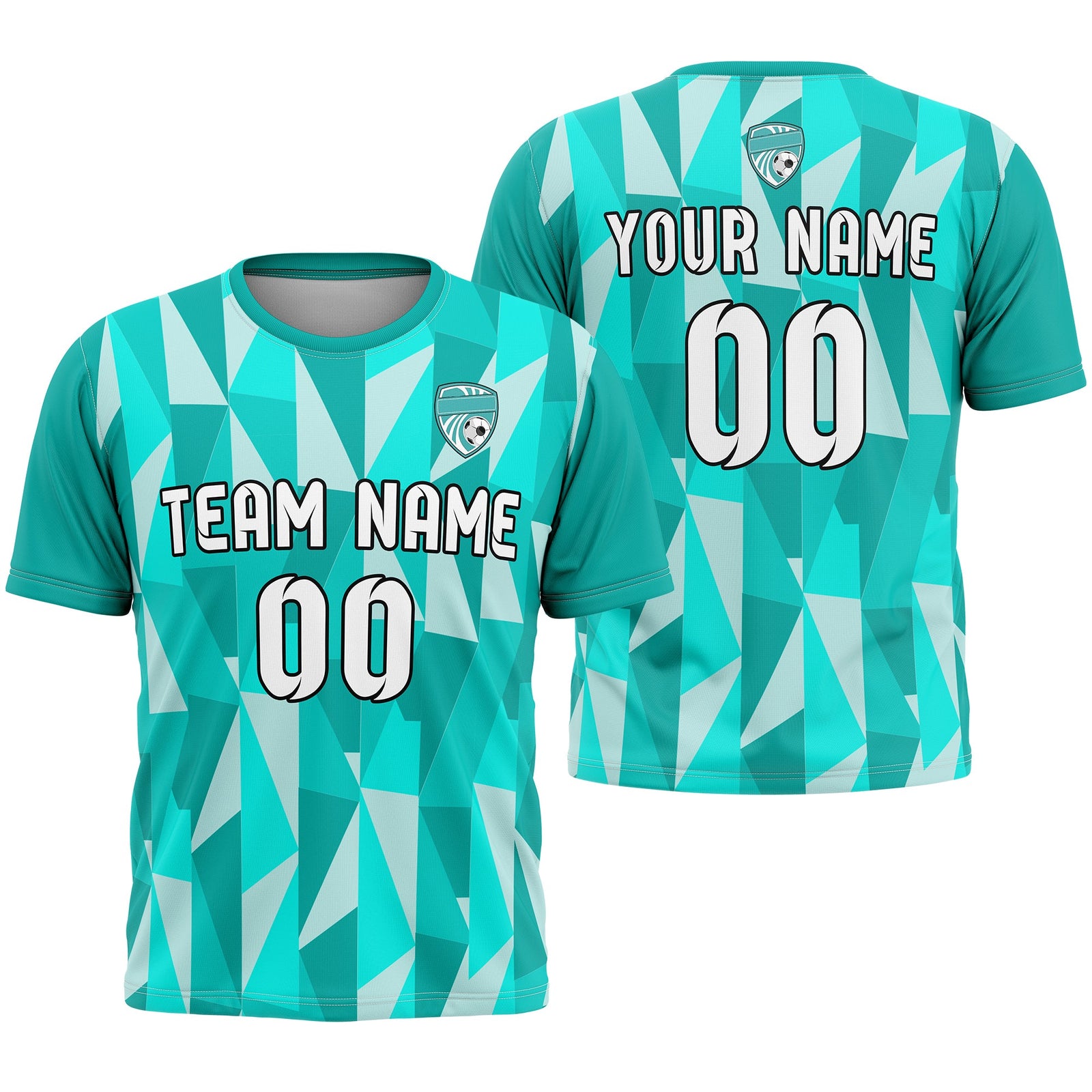 Custom Crystal R-Full Pattern Soccer Aqua Sport Tops Jersey