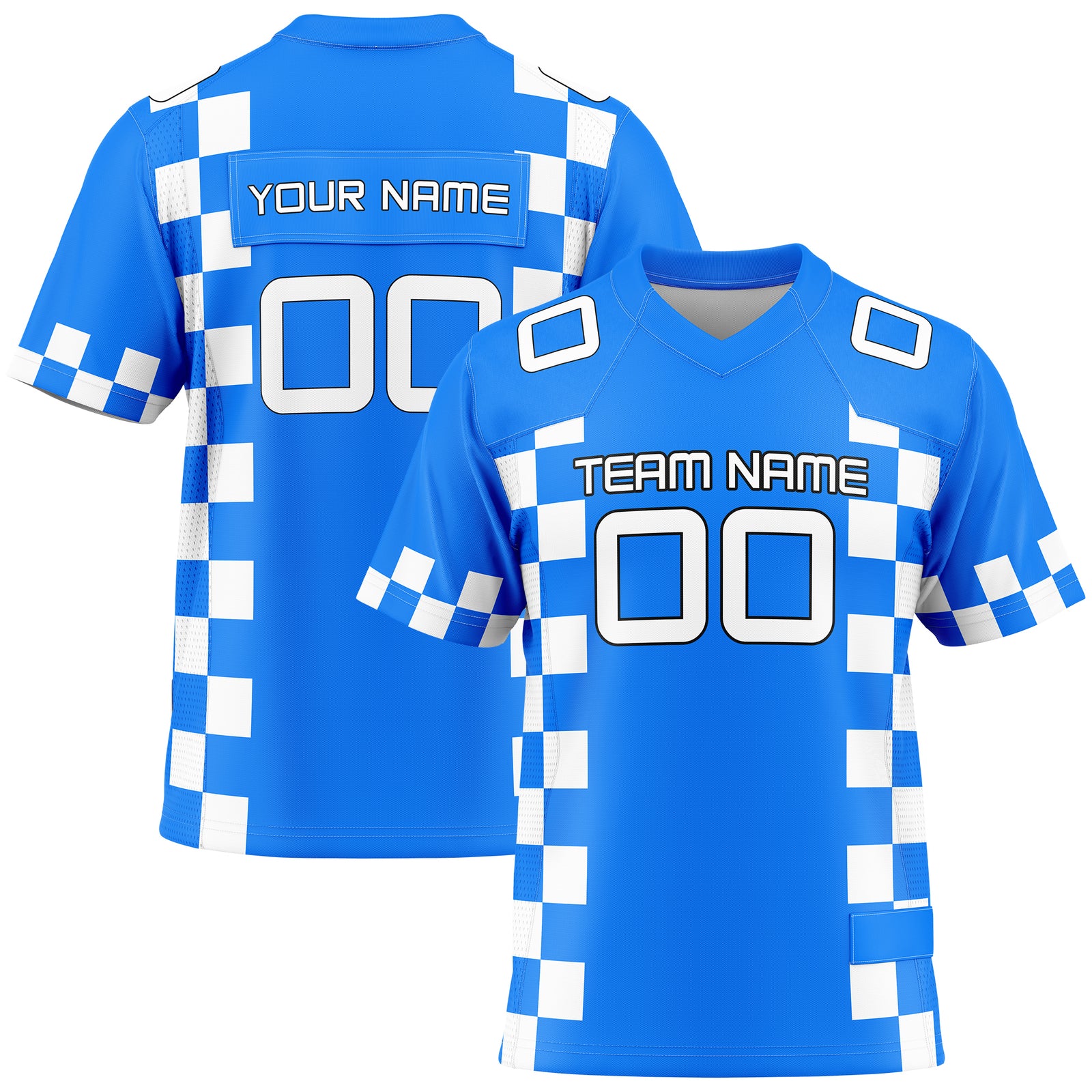Custom Elite Side Block Pattern Blue Mesh Authentic Football Jersey