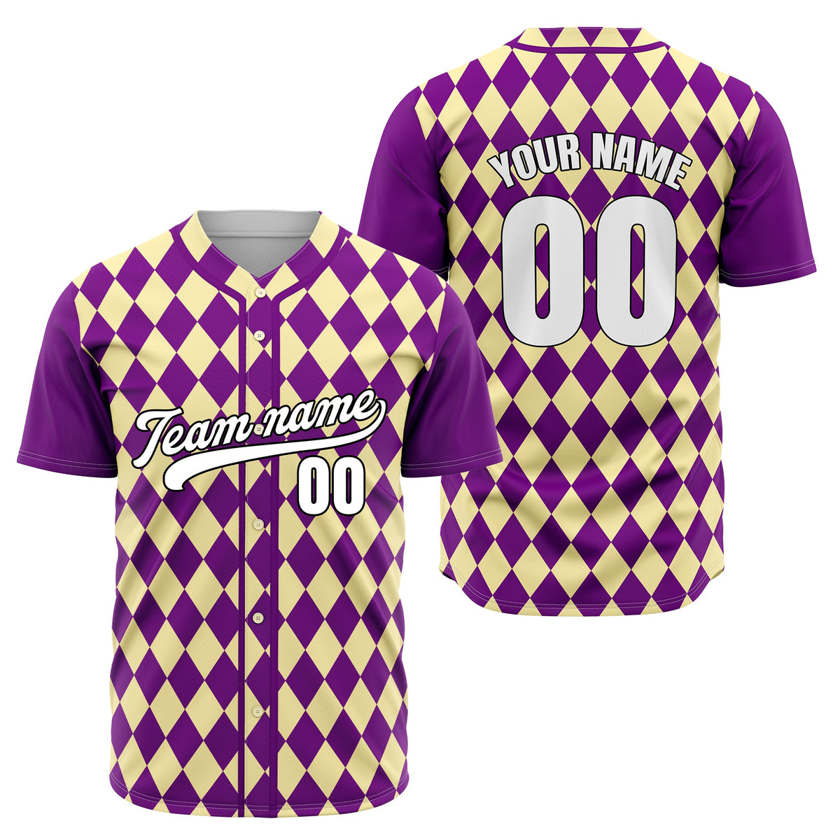 Custom Rhombus Baseball Purple Sports Jersey Personalized Uniform with Name &amp; Number