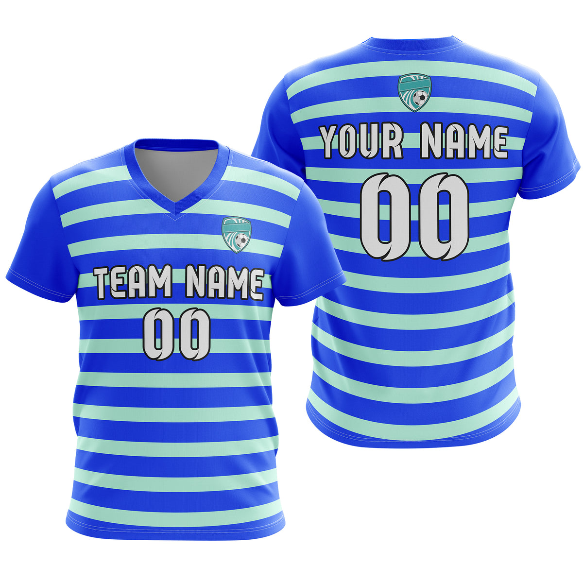 Custom Royal Stripe V-Neck Aqua Soccer sport Tops Jersey