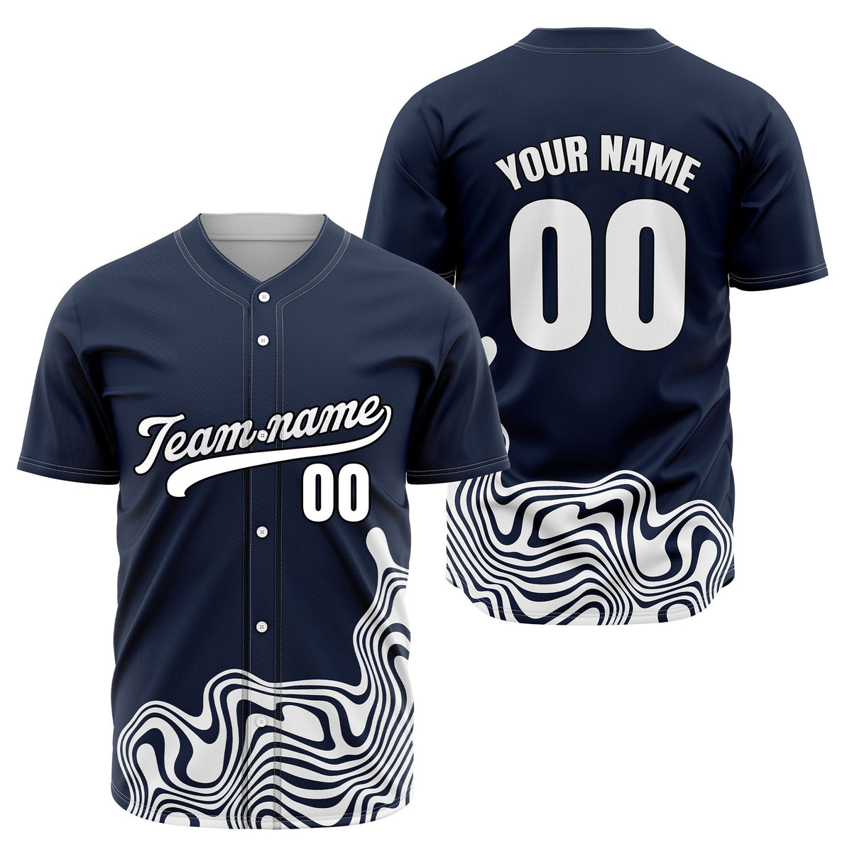 Custom White Baseball Wave Sports Jersey Personalized Uniform with Name & Number