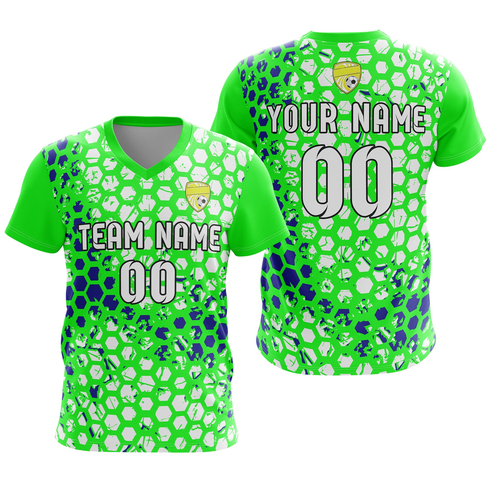Custom Hex V-Full Pattern Neon Green Soccer sport Tops Jersey