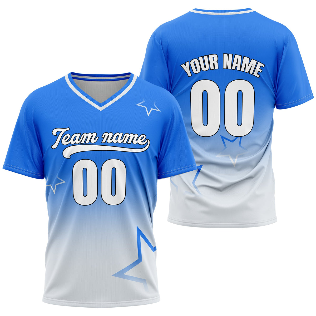 Custom Star Gradient Baseball Aqua Sports Jersey Personalized Uniform with Name & Number