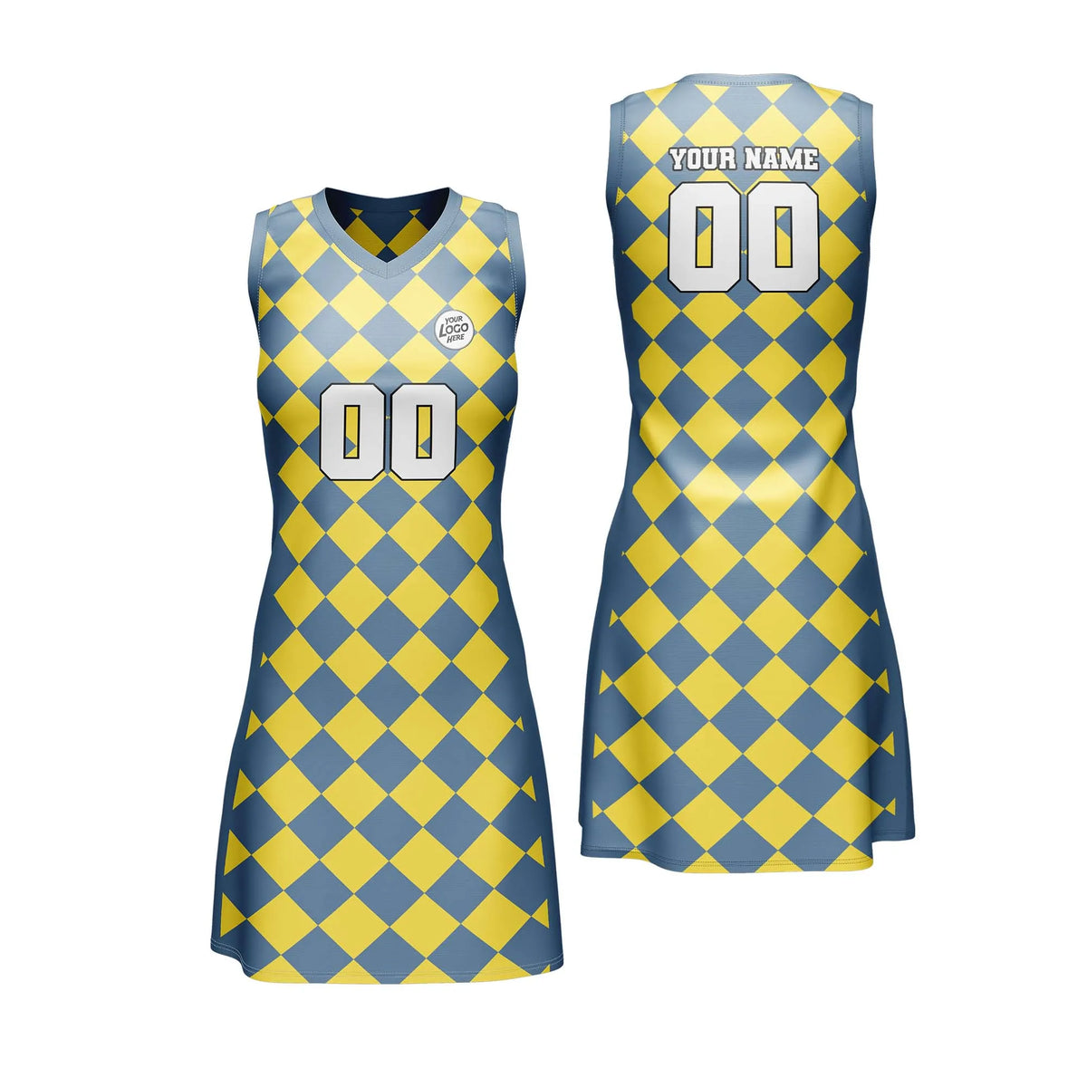 Custom Personalized D4 Rhombus Pattern Netball Jersey with Name, Number & Team Logo